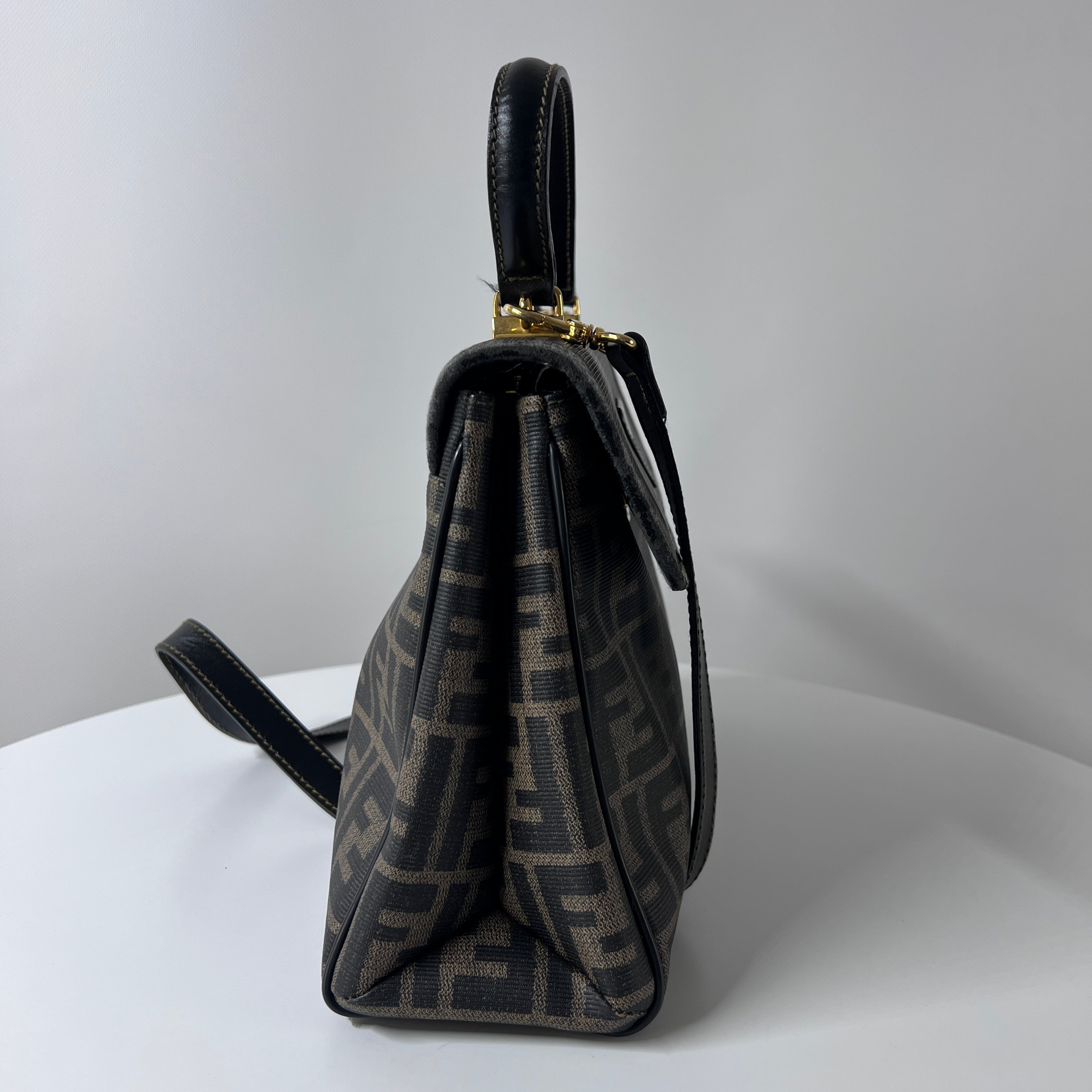 FENDI Hand Soulder canvas and brown leather handbag