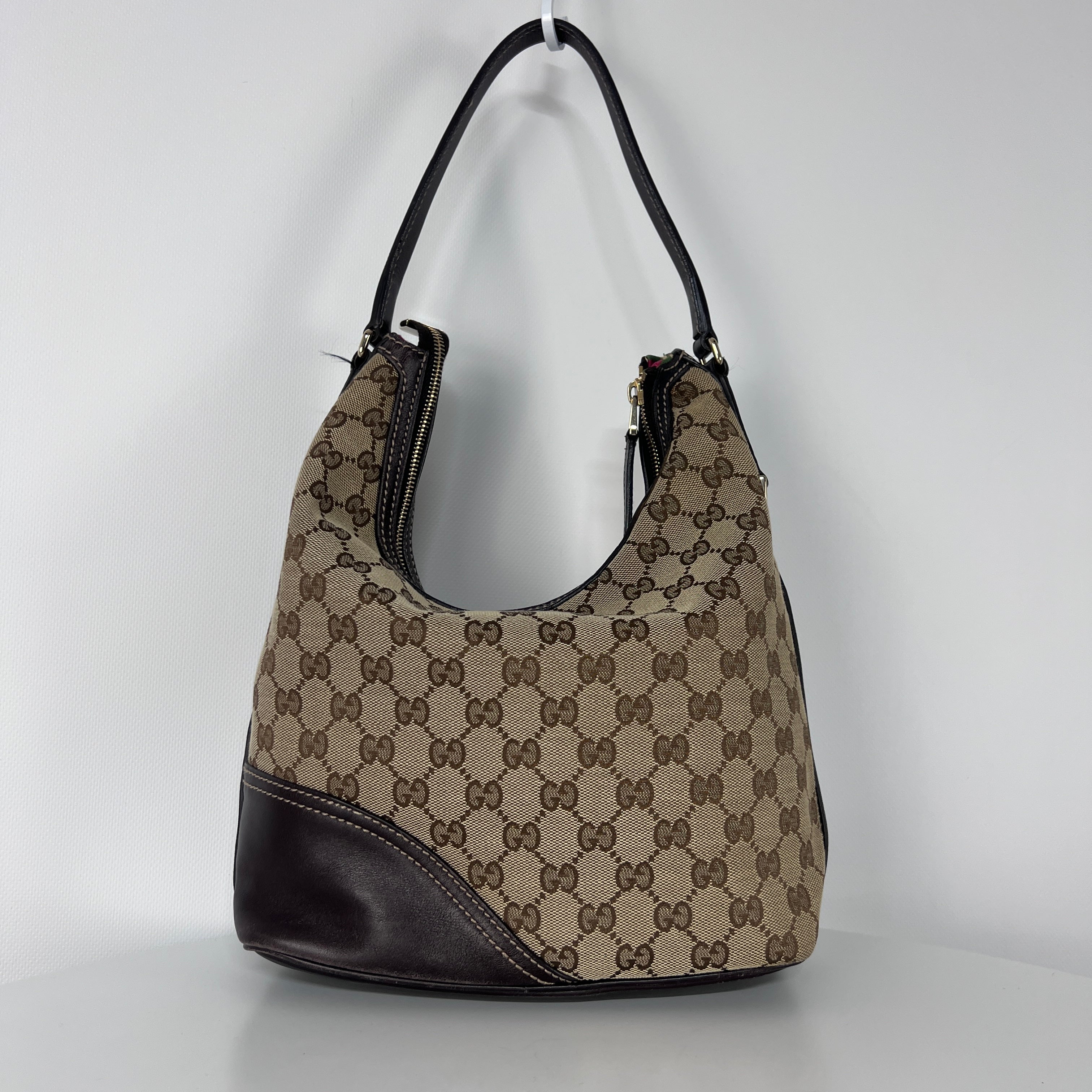 GUCCI Hobo handbag in brown canvas and leather