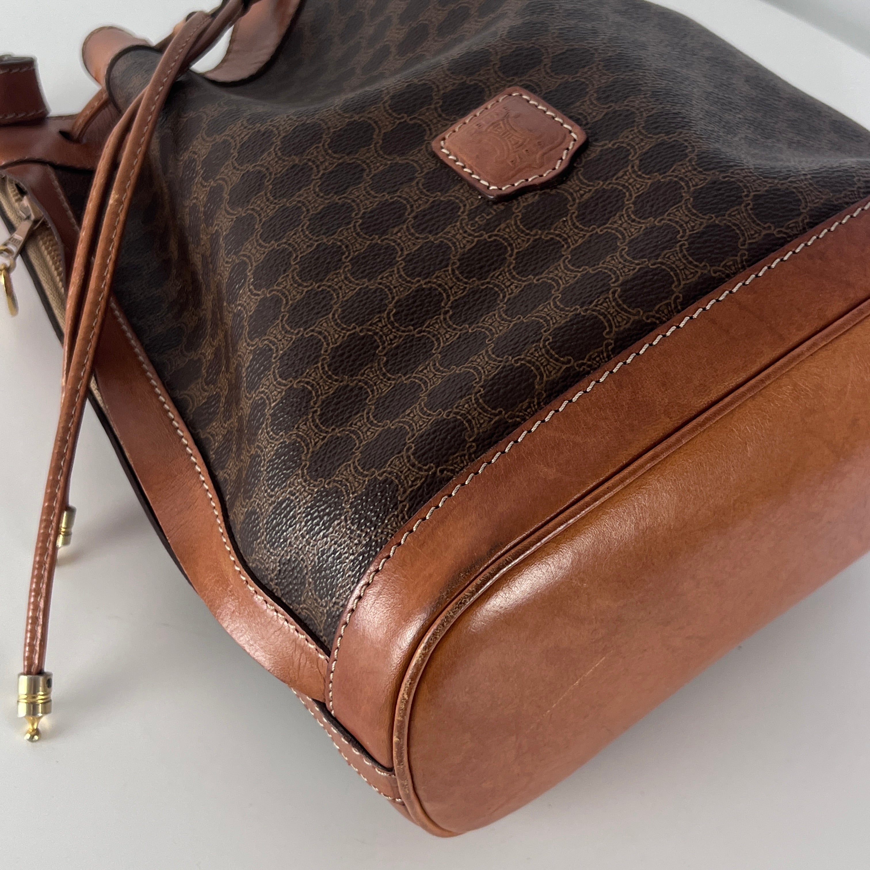 Sac à main CELINE Seau toile et cuir marron