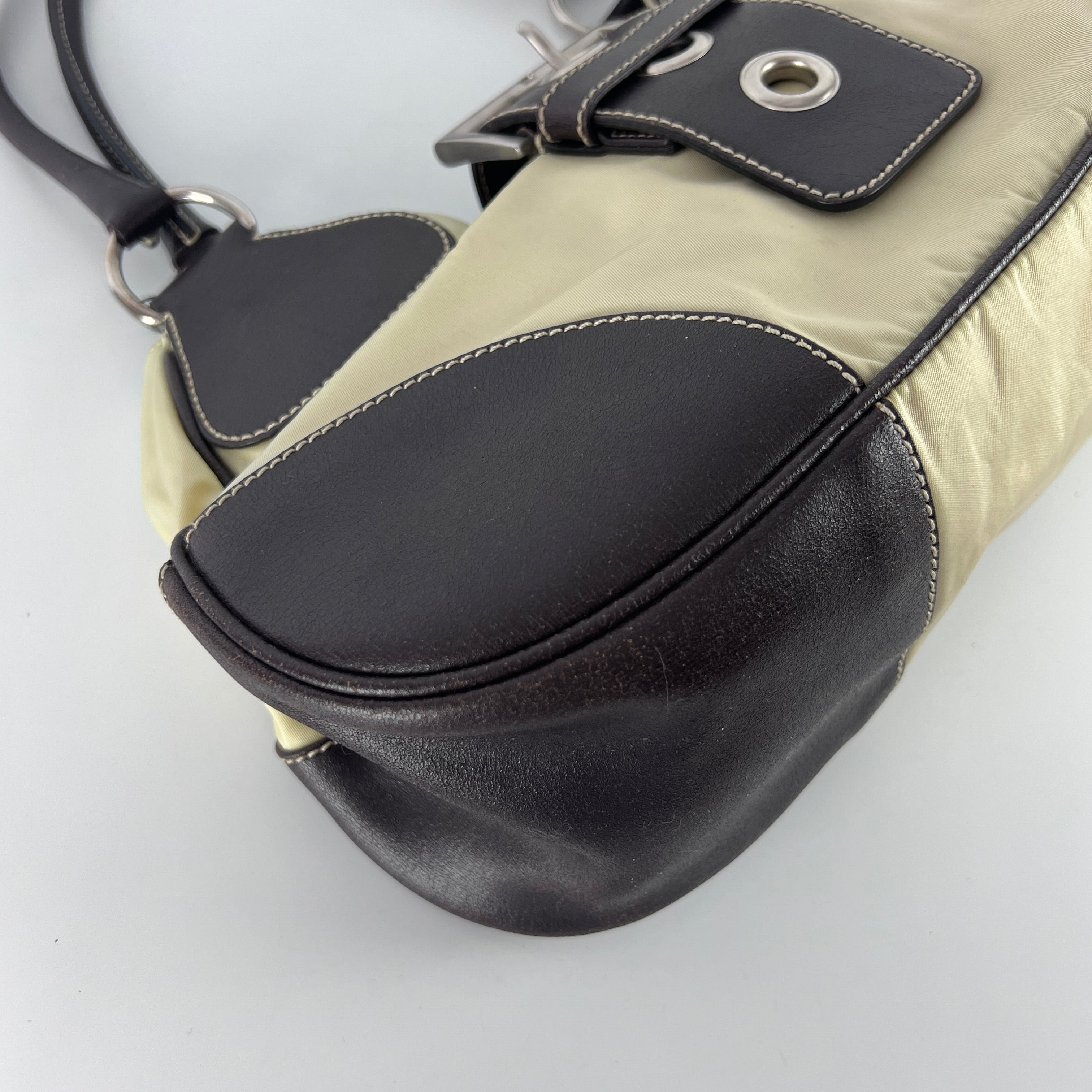 PRADA Hobo handbag in brown canvas and leather