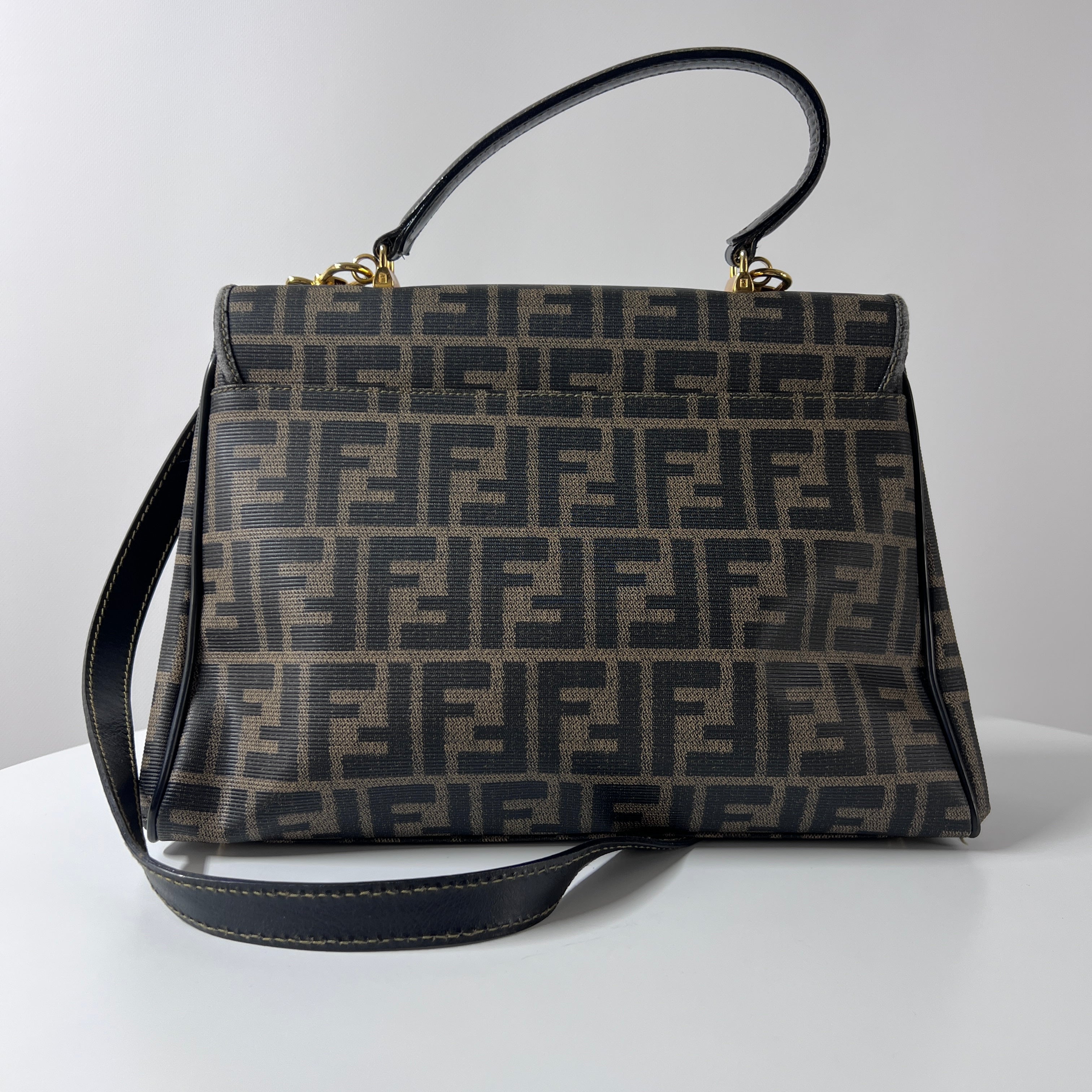 FENDI Hand Soulder canvas and brown leather handbag