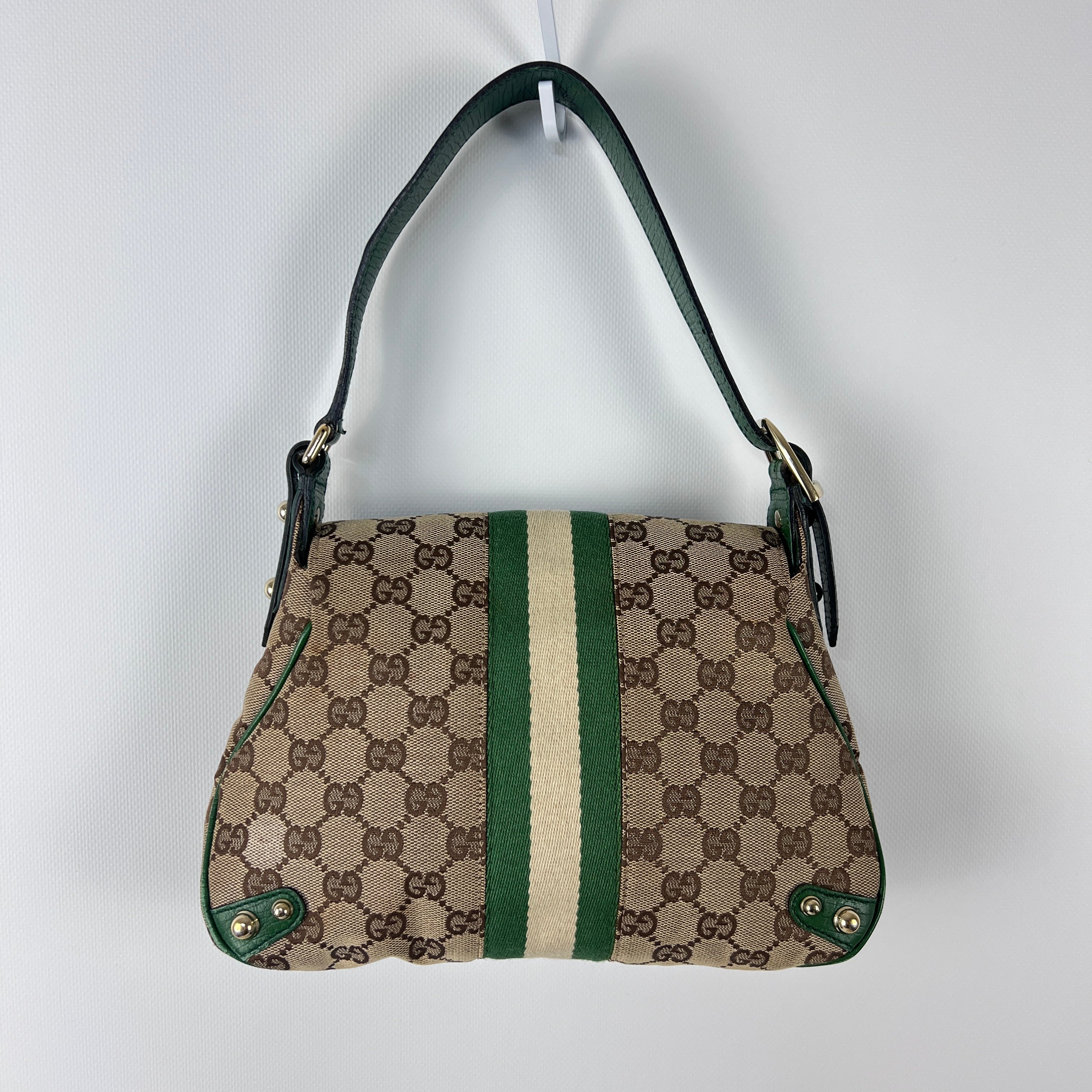 GUCCI Horsebit two-tone canvas and leather handbag