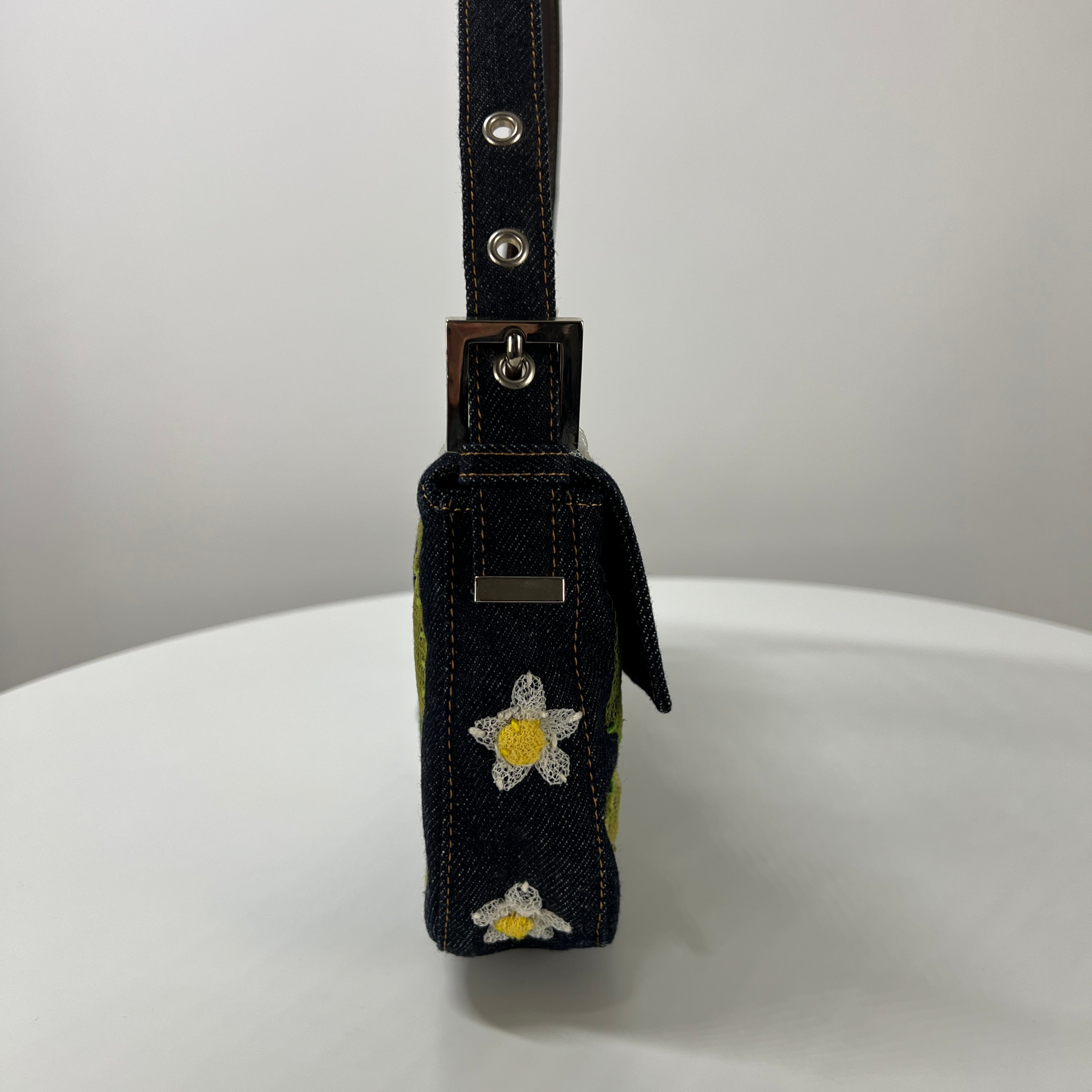 FENDI Mamma Baguette denim blue handbag