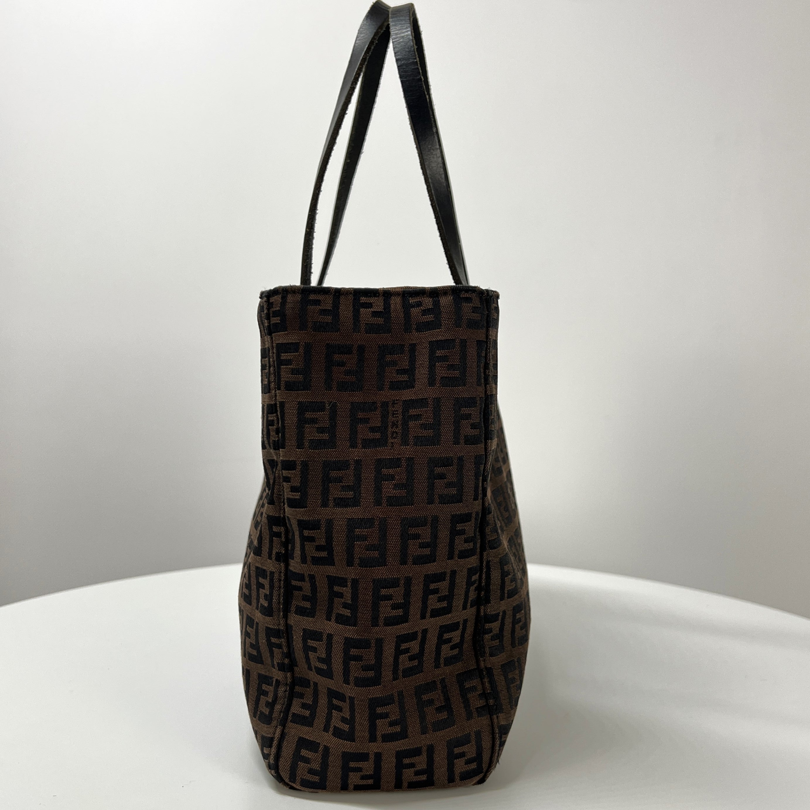 FENDI canvas and brown leather handbag