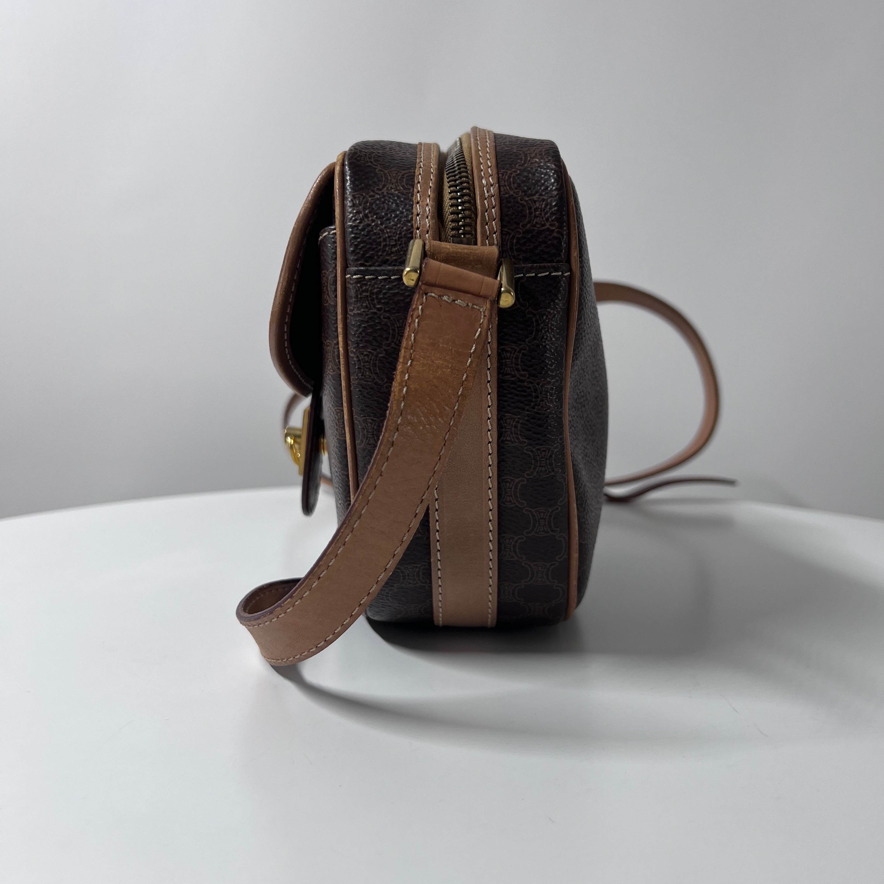 CELINE canvas and brown leather handbag