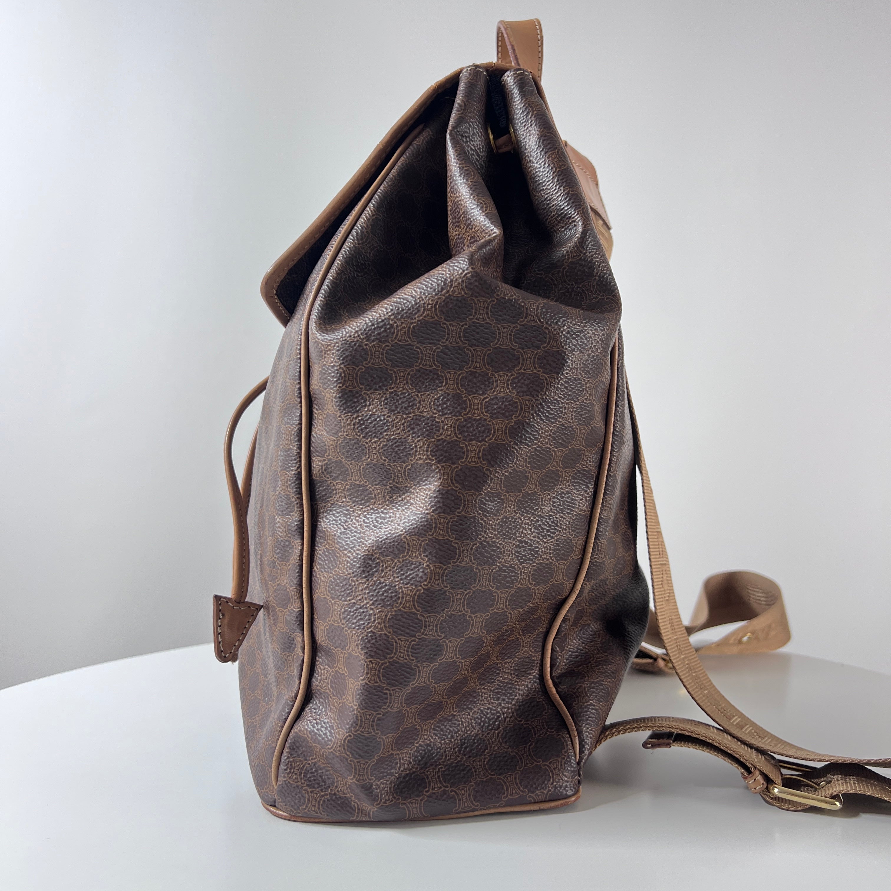 CELINE Backpack canvas and brown leather handbag