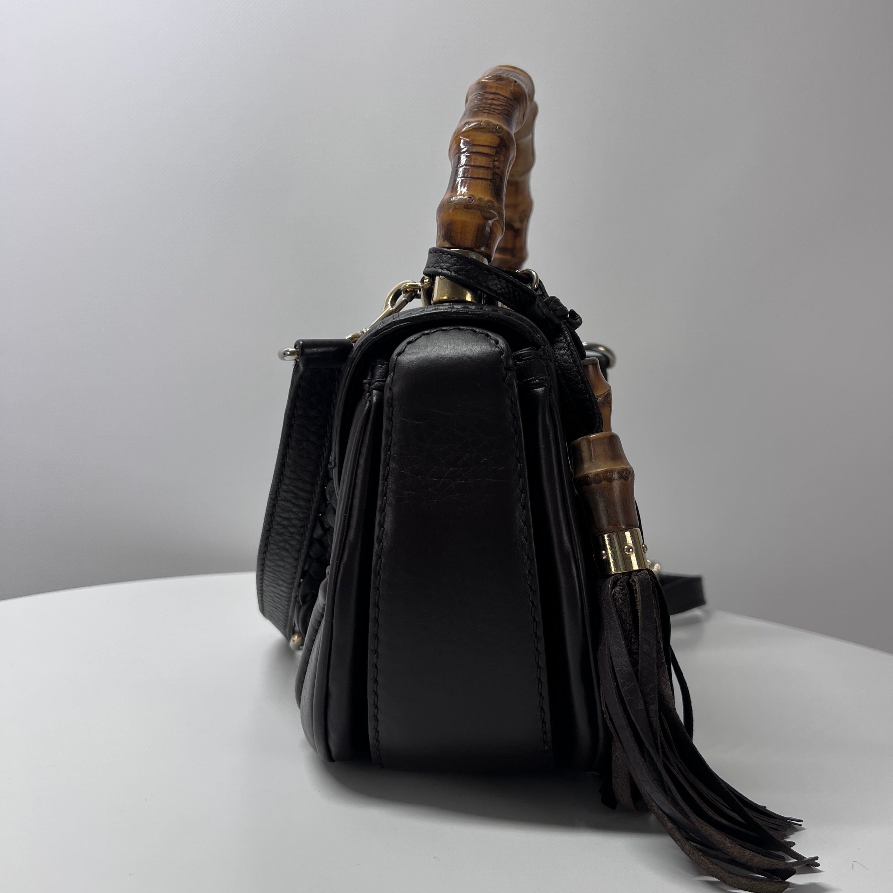 GUCCI Bamboo 1947 canvas and brown leather handbag