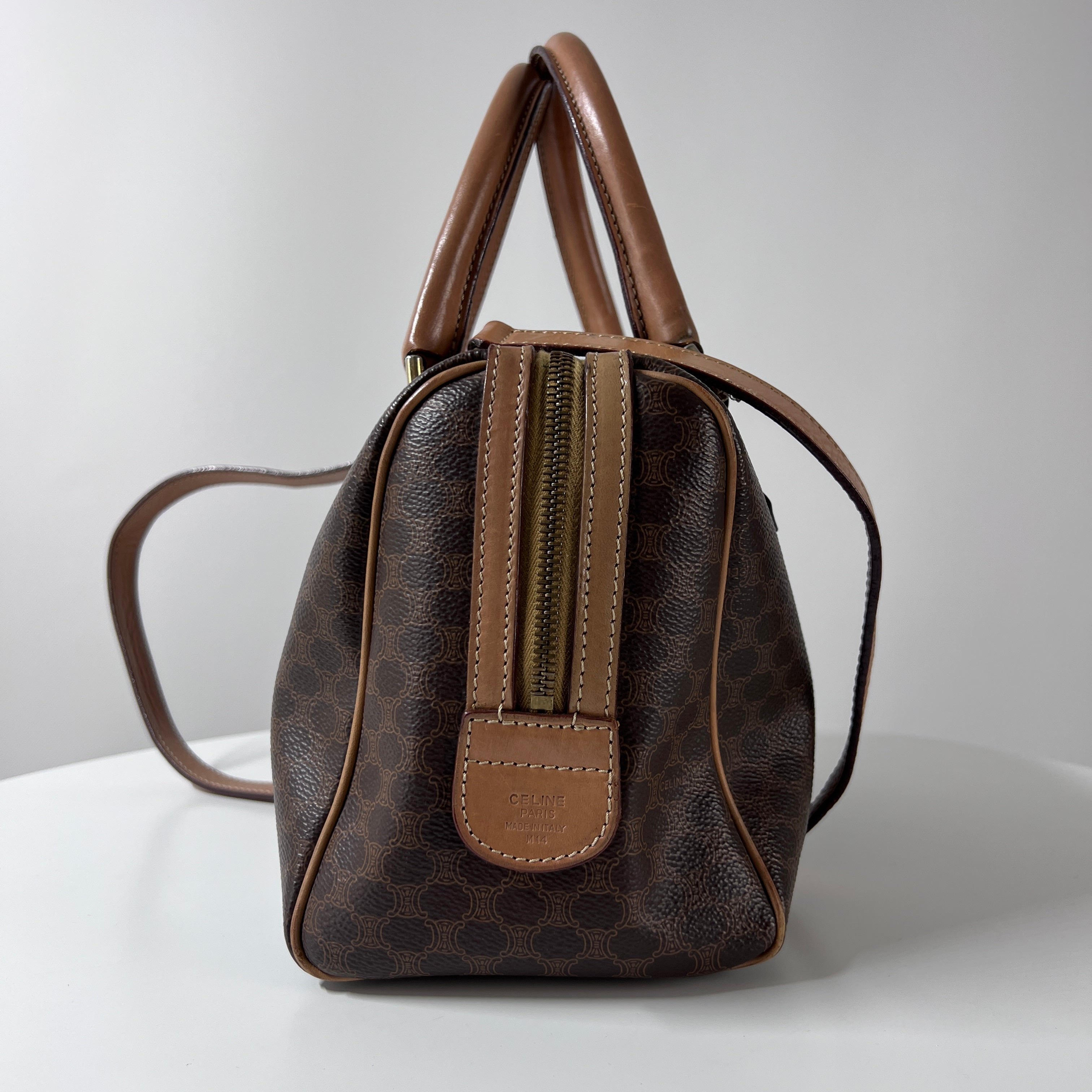 Sac à main CELINE Boston Strap toile et cuir marron