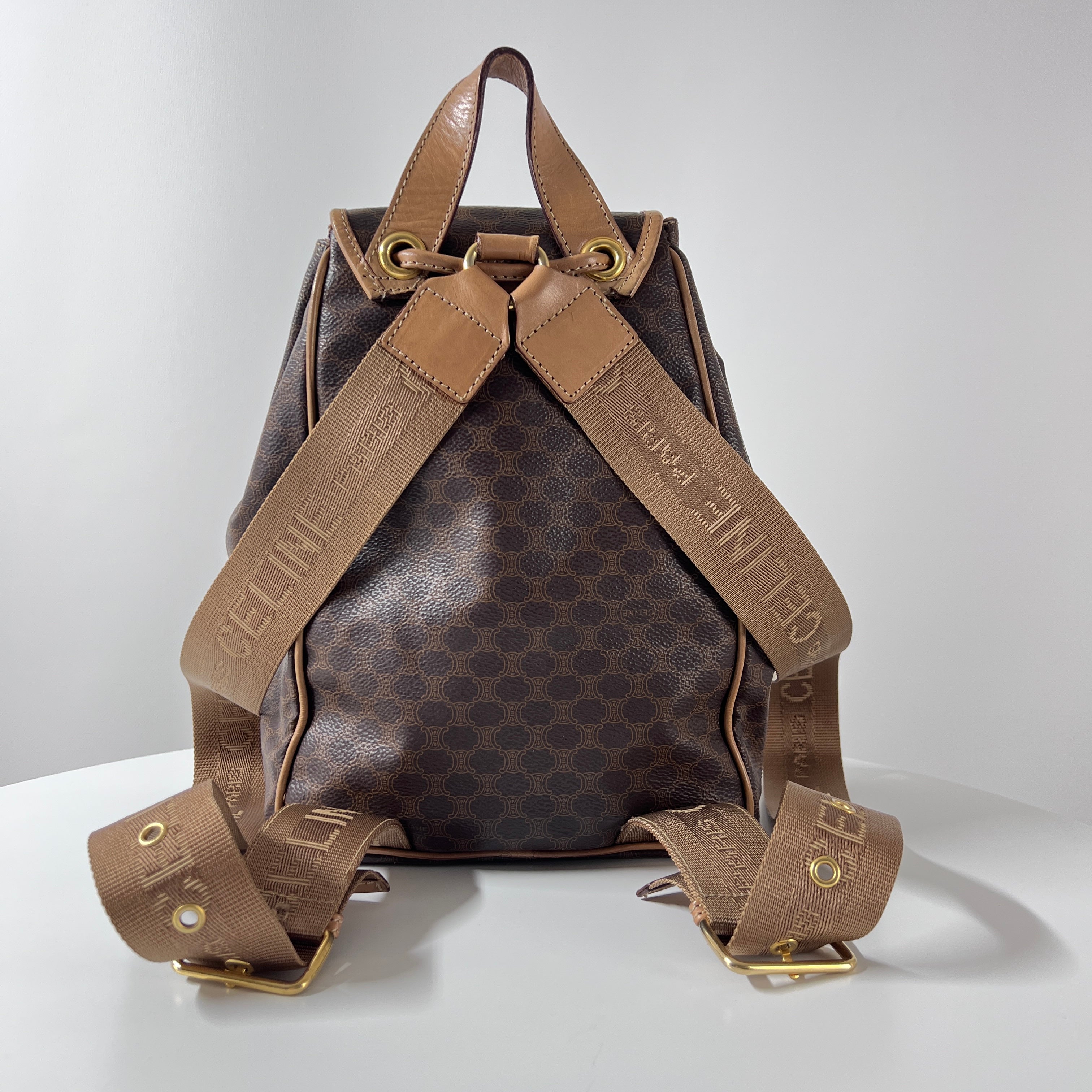 Sac à main CELINE Backpack toile et cuir marron