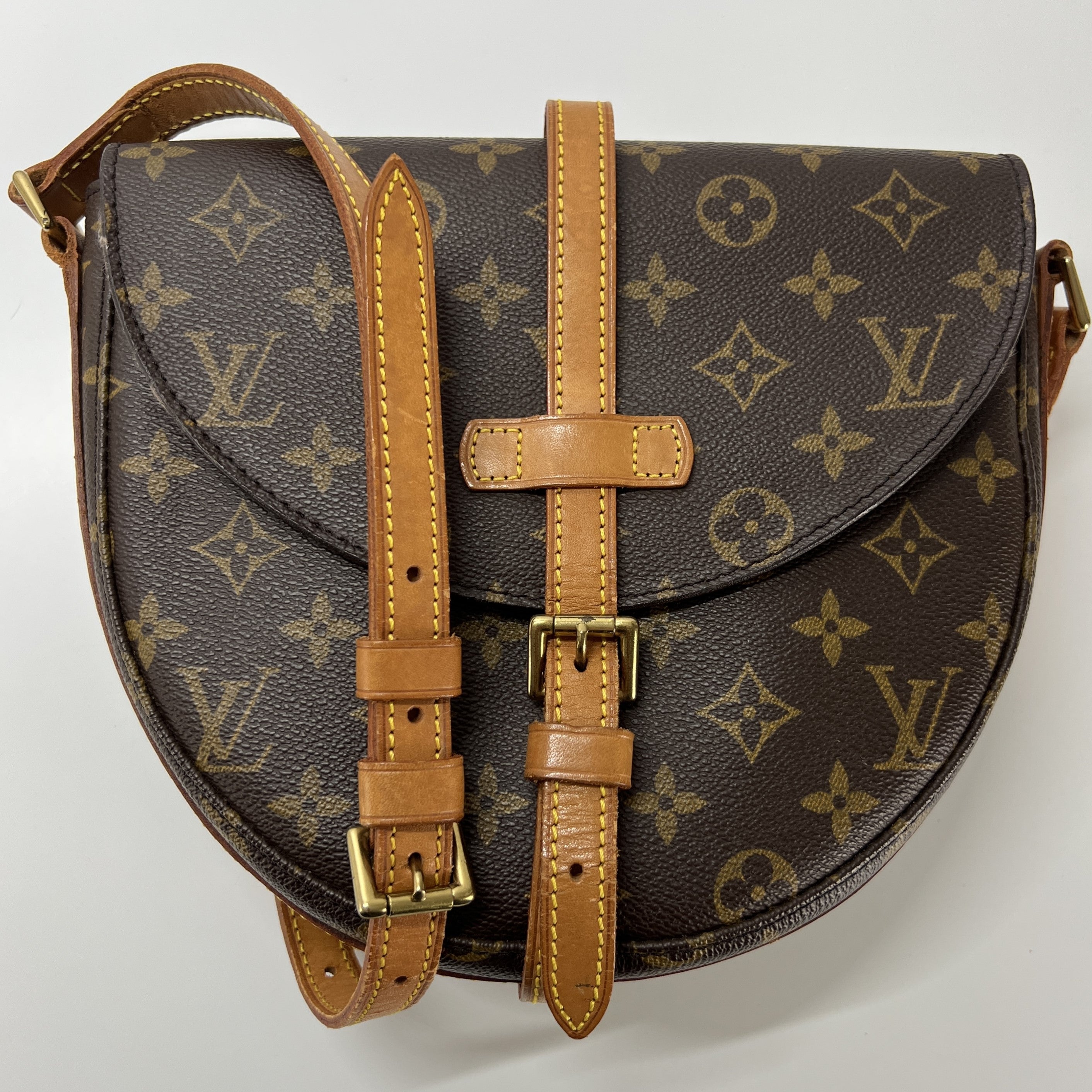 LOUIS VUITTON Chantilly canvas and brown leather handbag