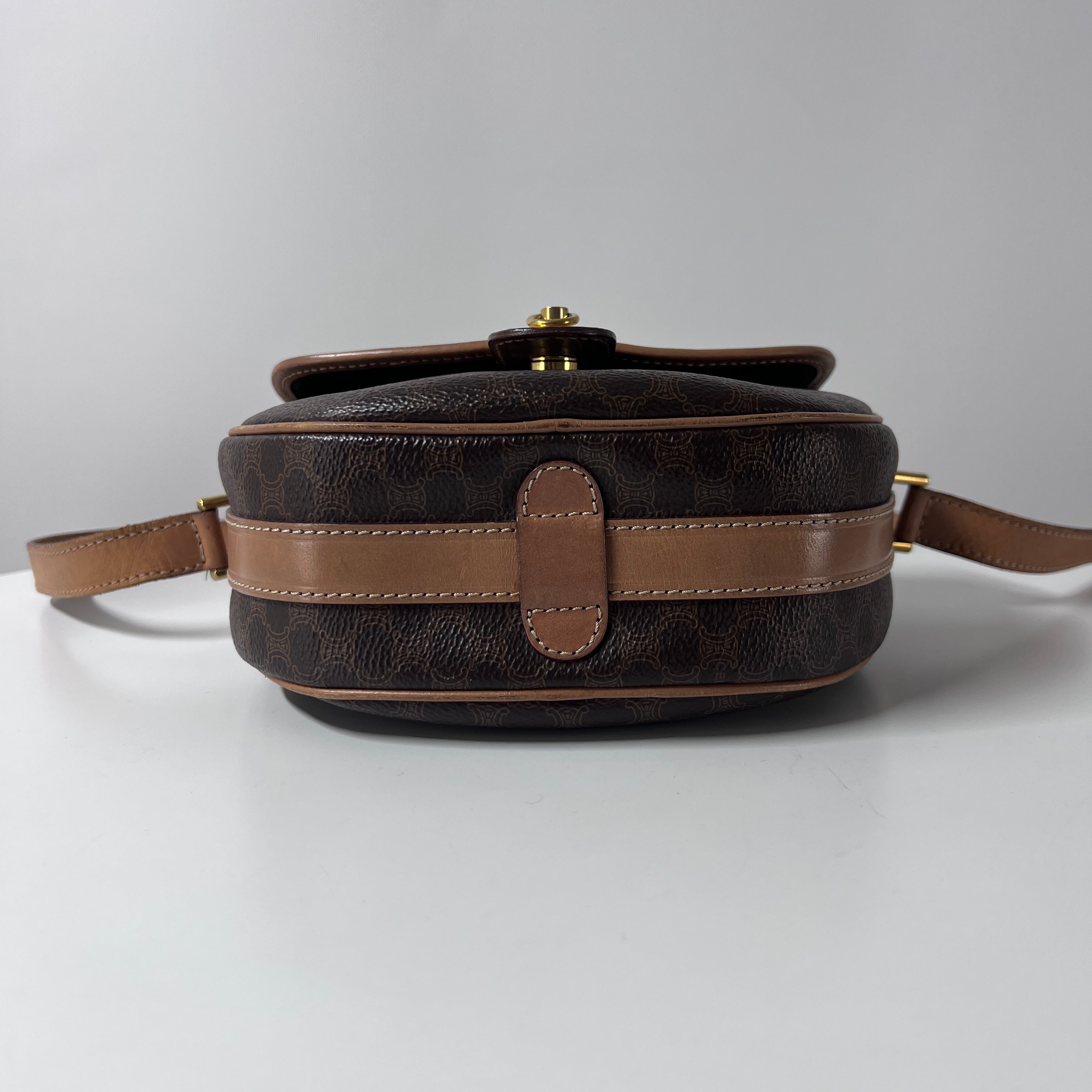 CELINE canvas and brown leather handbag