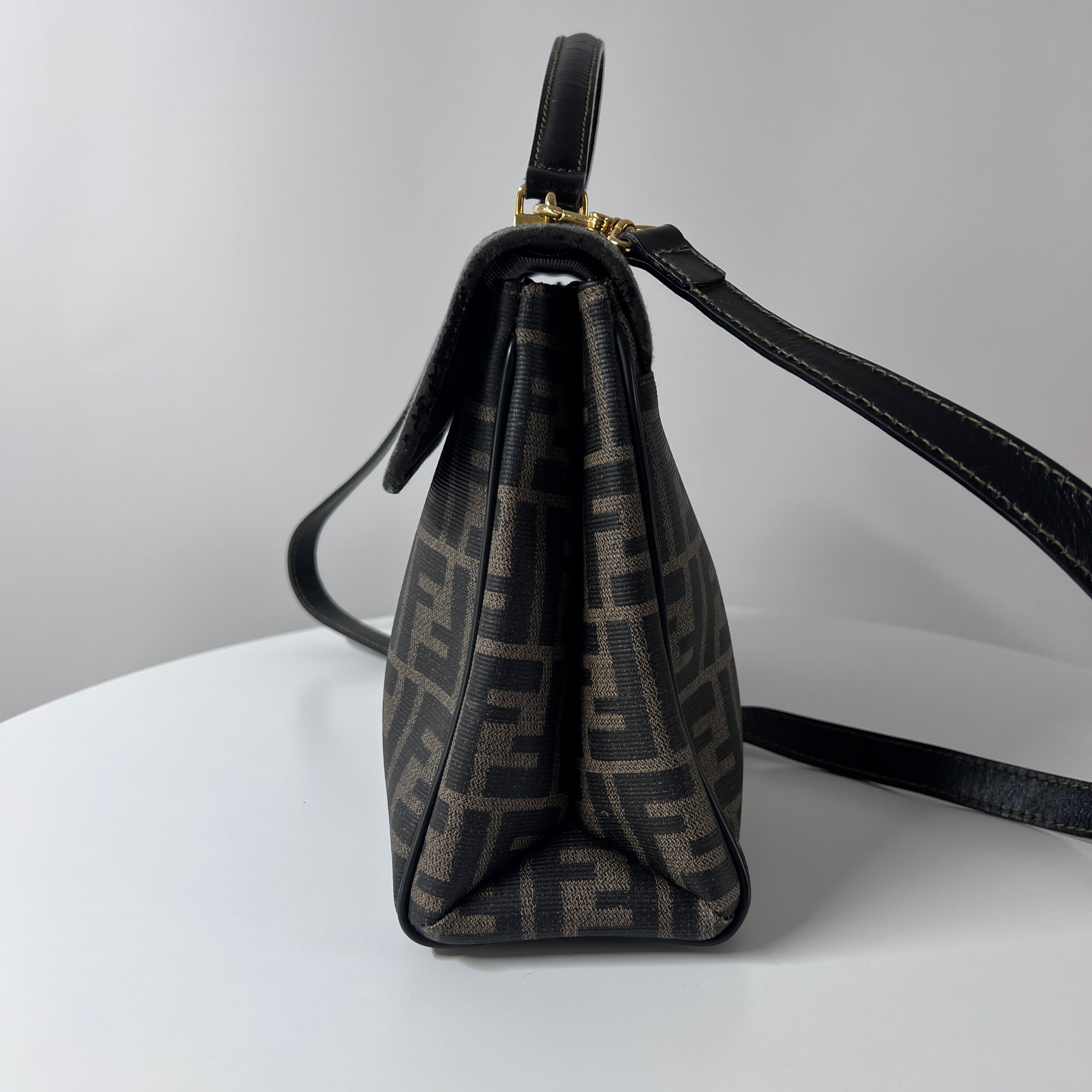 FENDI Hand Soulder canvas and brown leather handbag