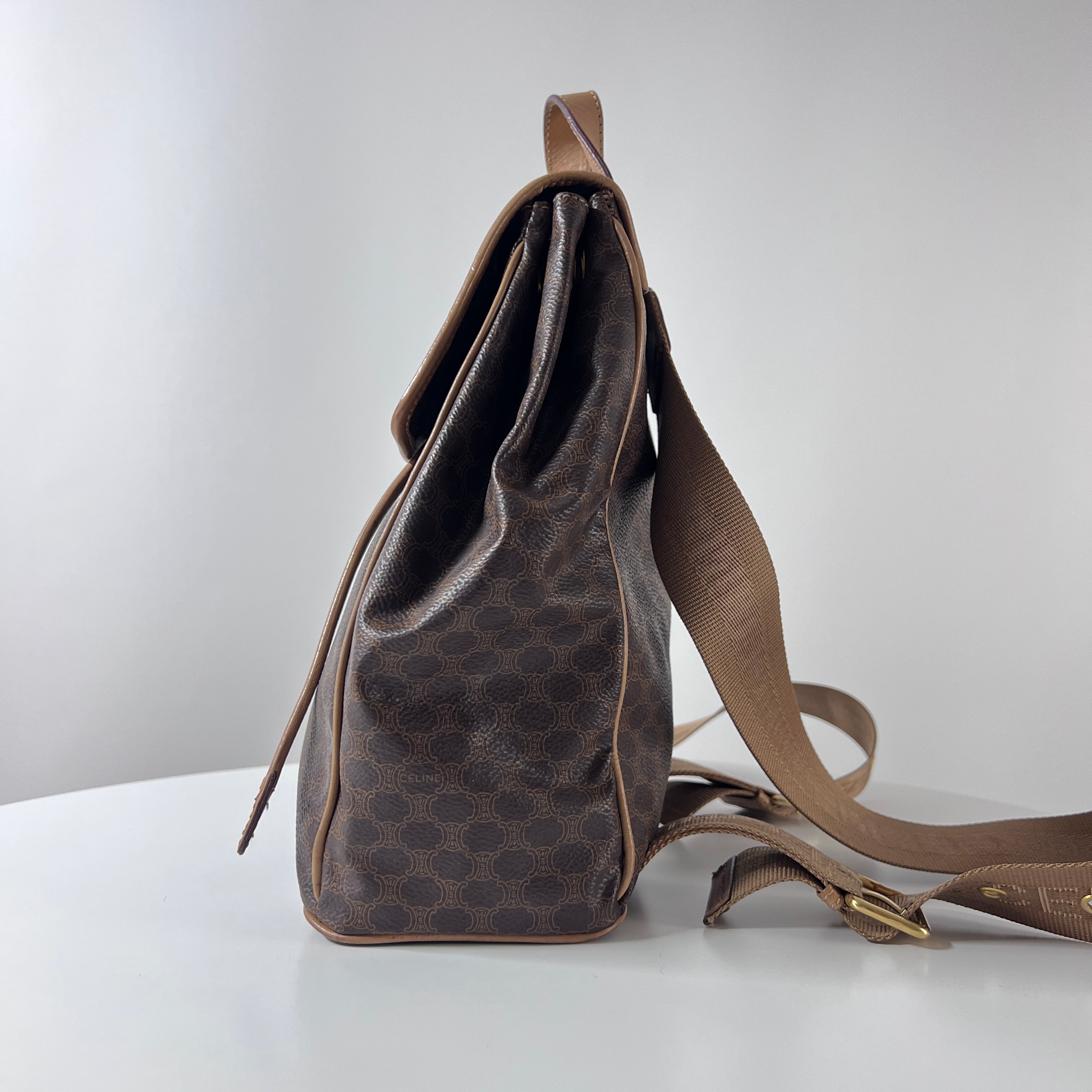 Sac à main CELINE Backpack toile et cuir marron
