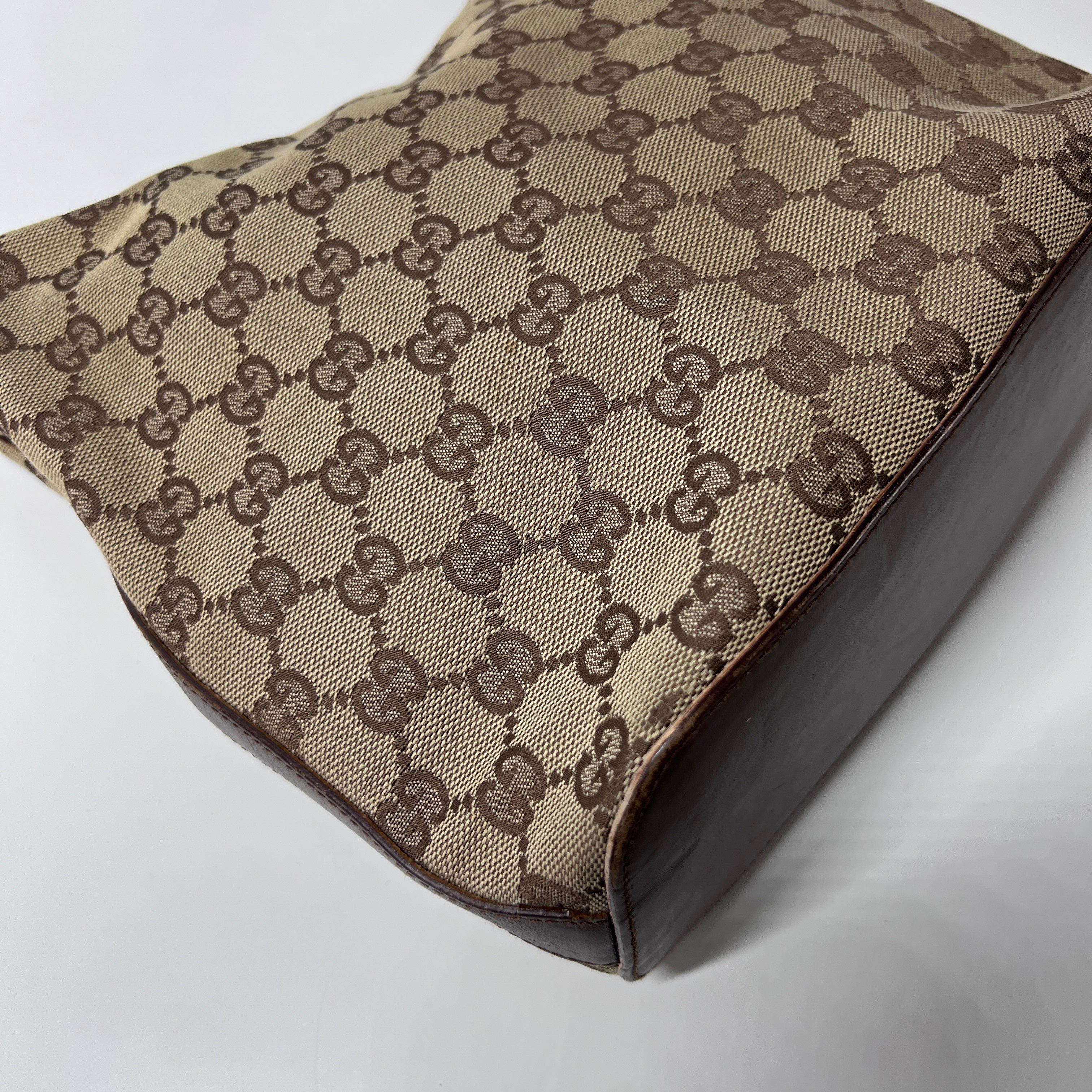 GUCCI Hobo handbag in brown canvas and leather