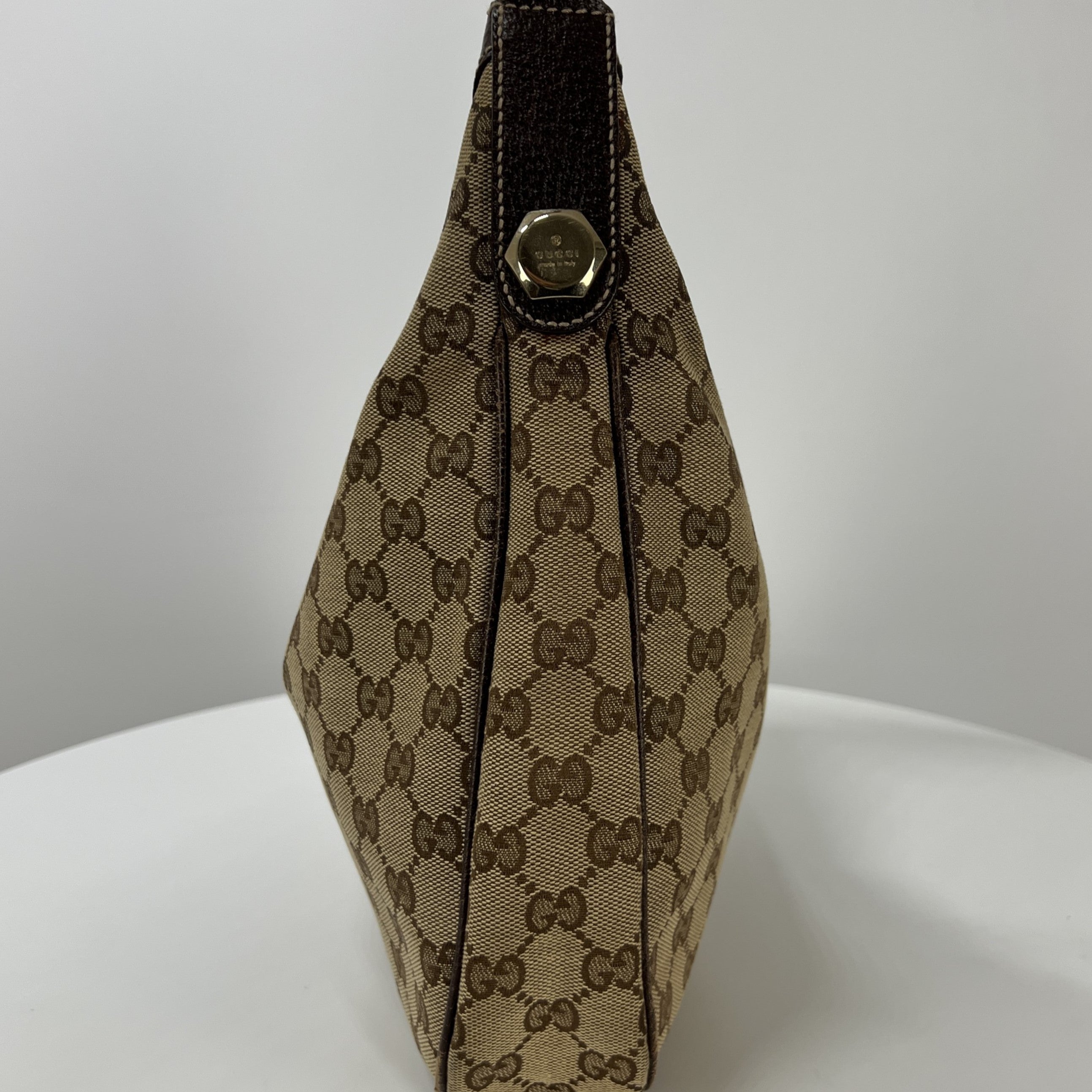 GUCCI Hobo handbag in brown canvas and leather