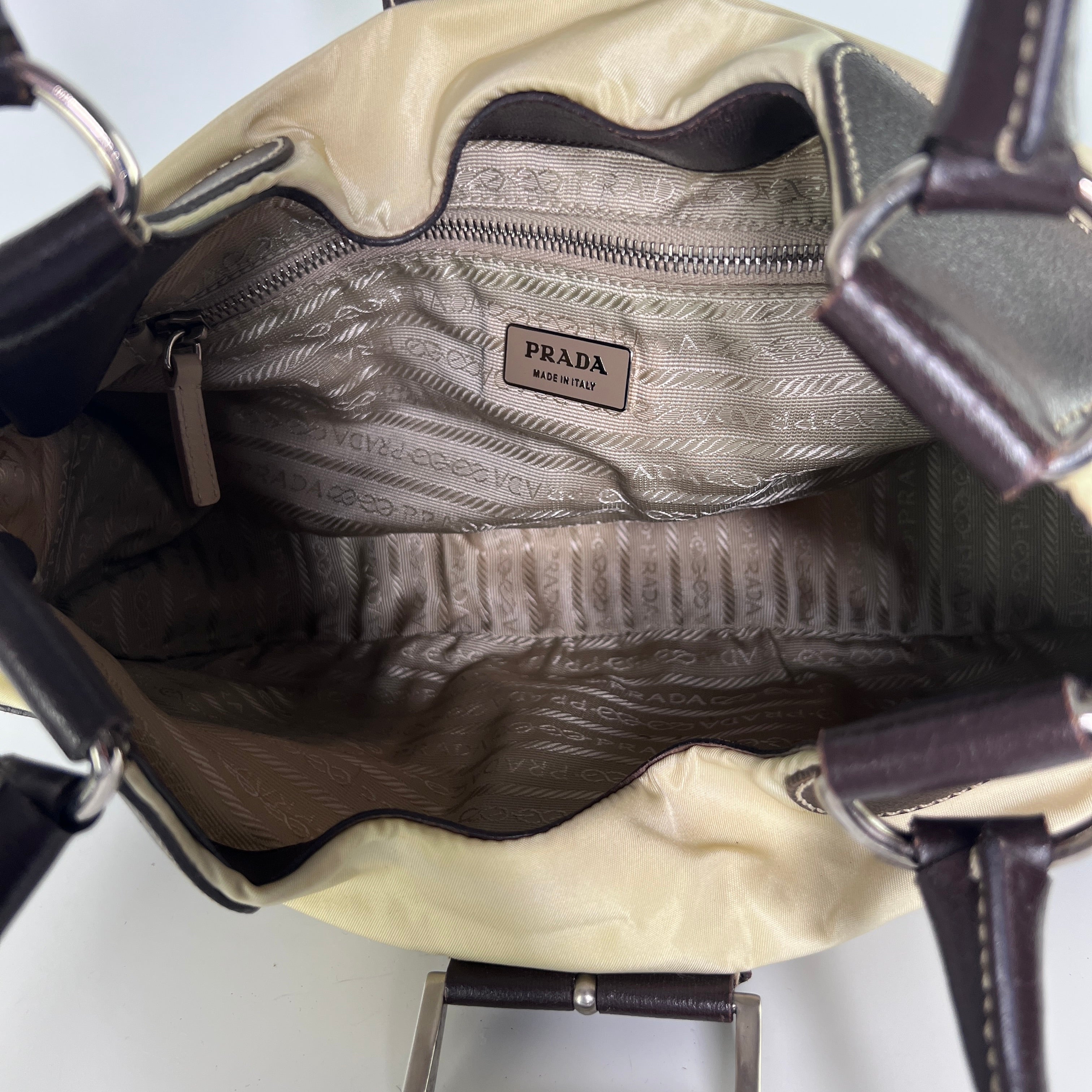 PRADA Hobo handbag in brown canvas and leather