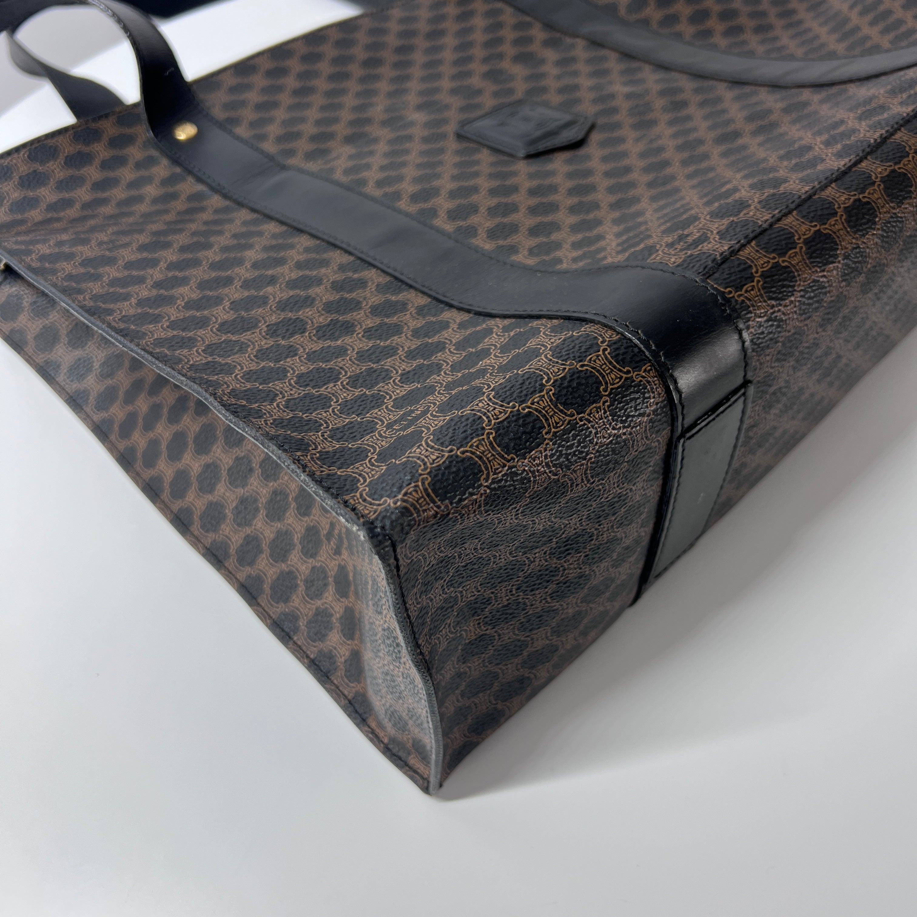 Sac à main CELINE Tote toile et cuir marron