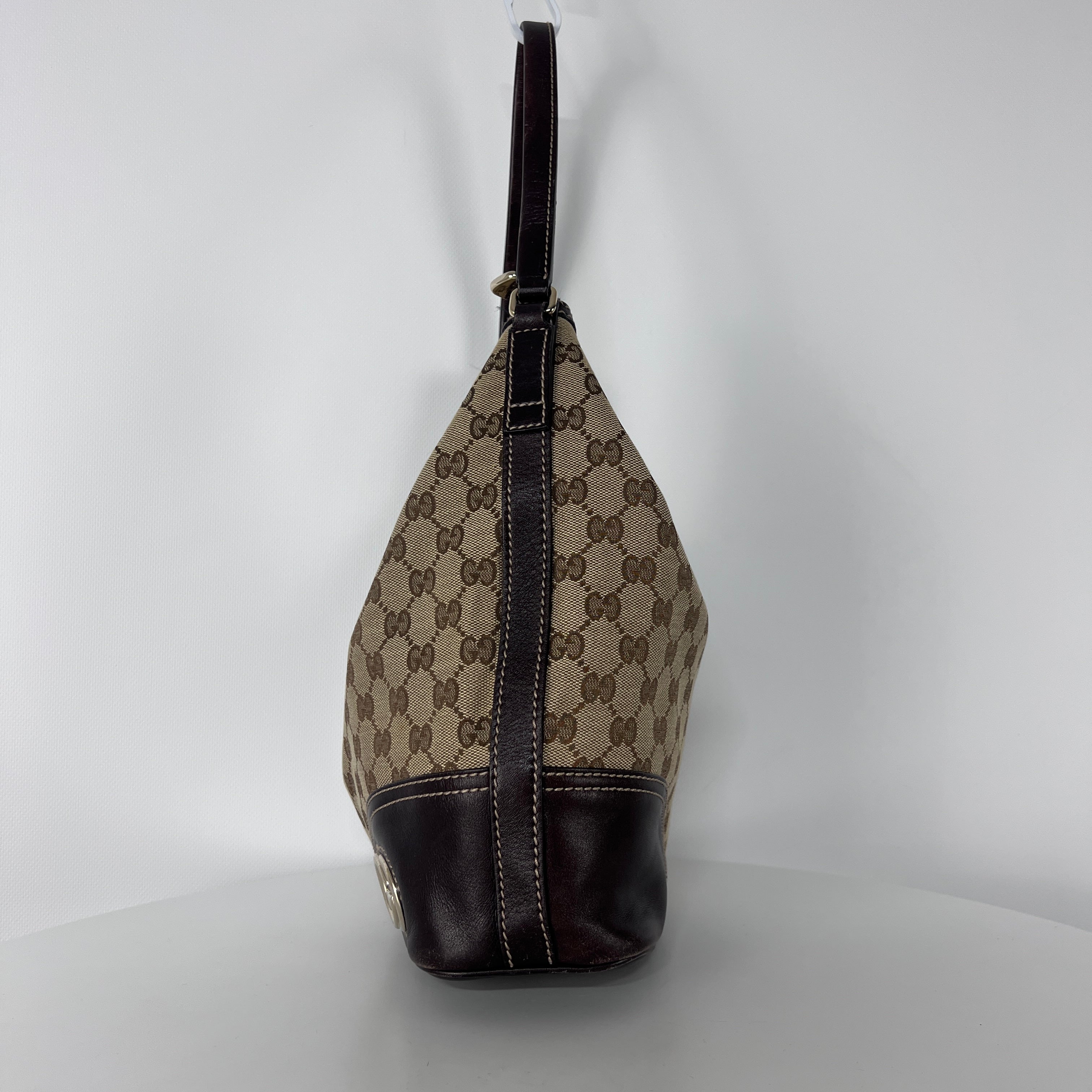 GUCCI Hobo handbag in brown canvas and leather