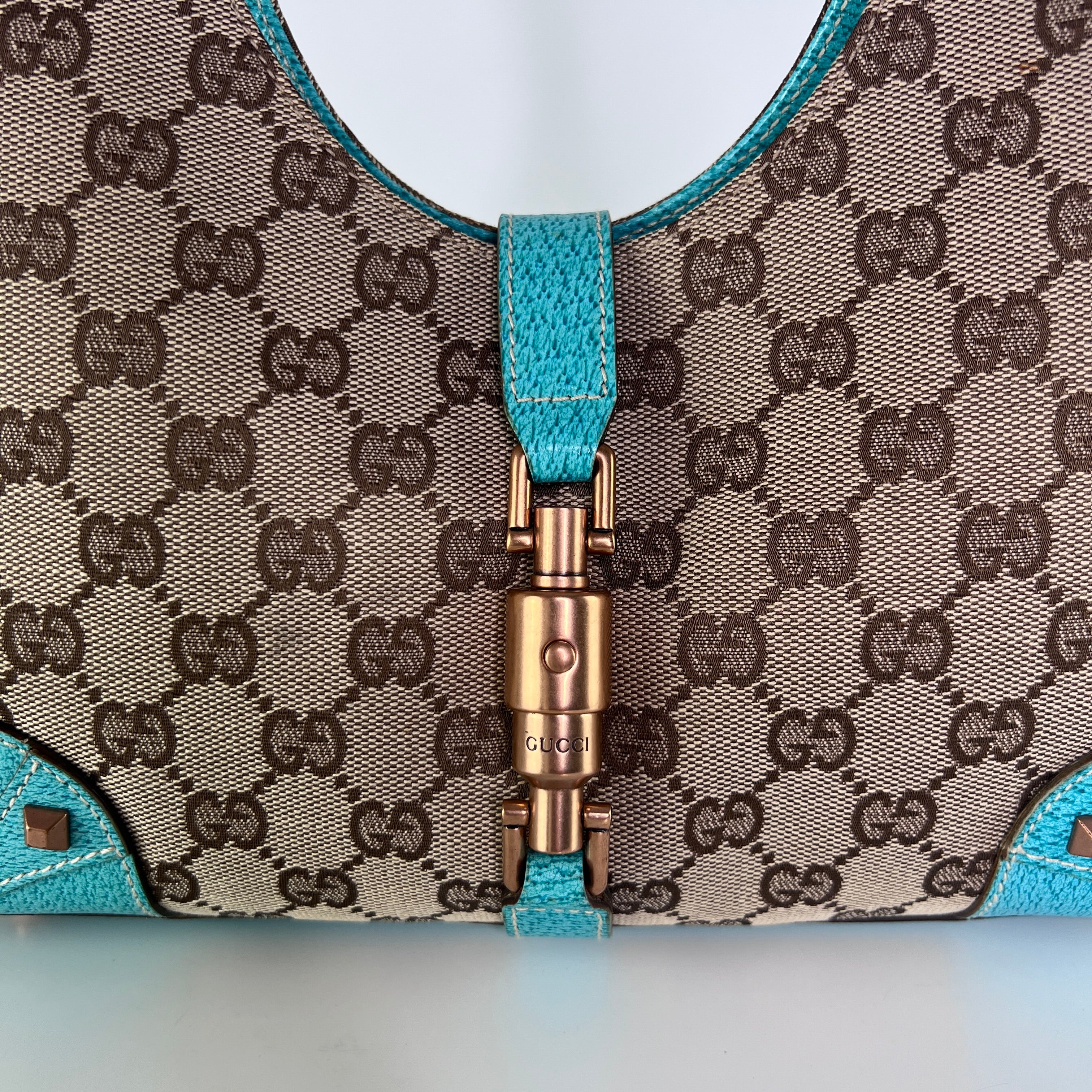 Sac à main GUCCI Jackie toile et cuir bleu