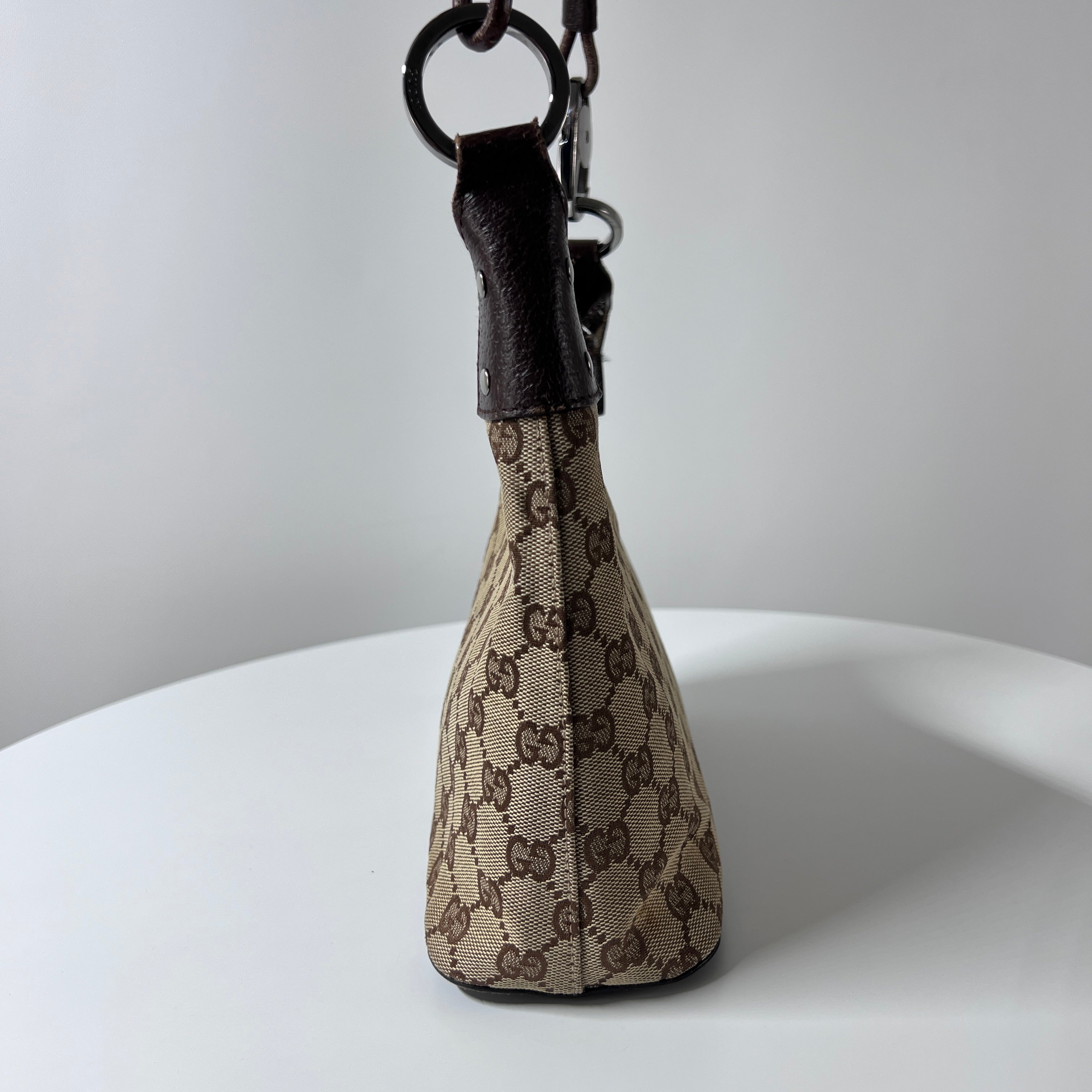 GUCCI Hobo handbag in brown canvas and leather