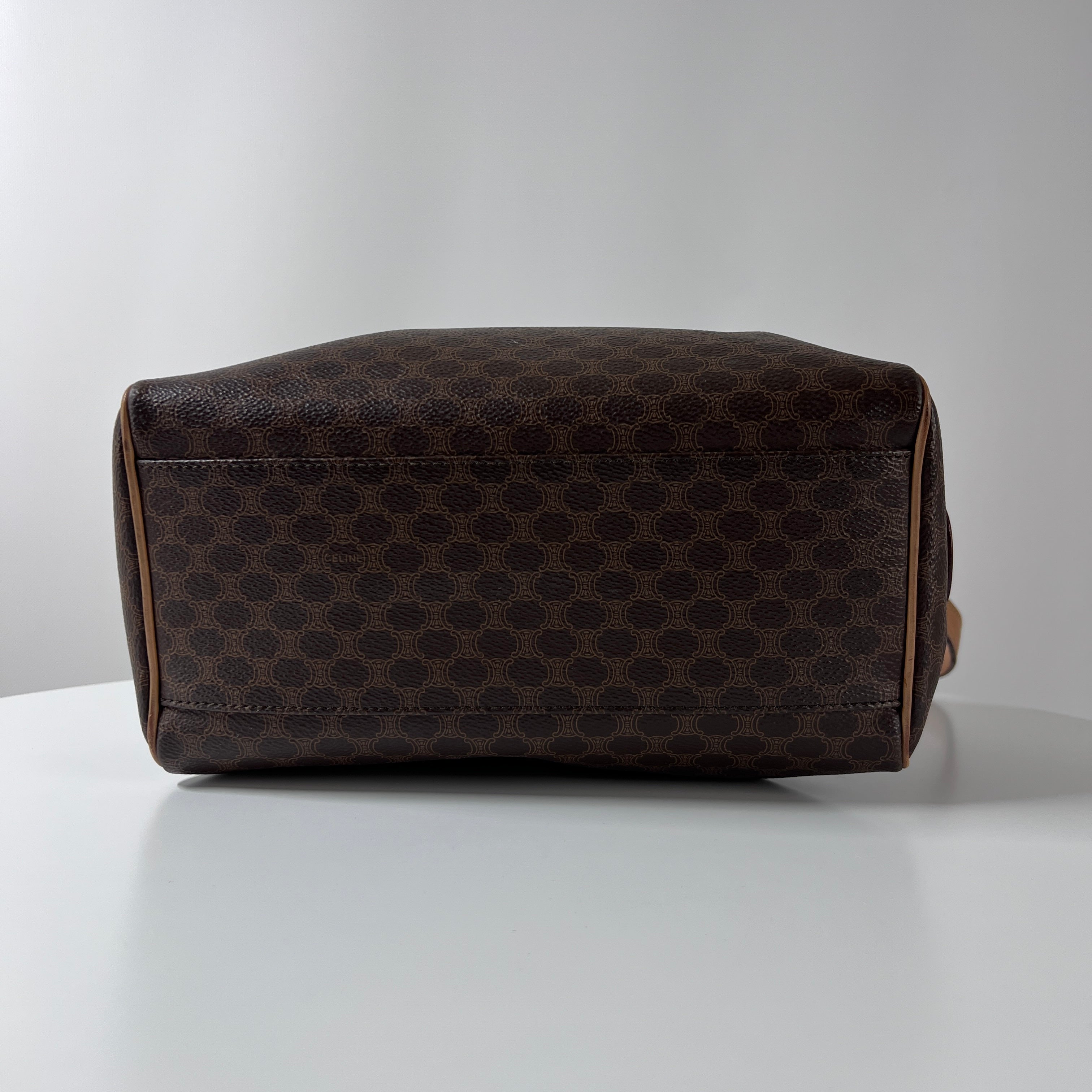 Sac à main CELINE Boston Strap toile et cuir marron
