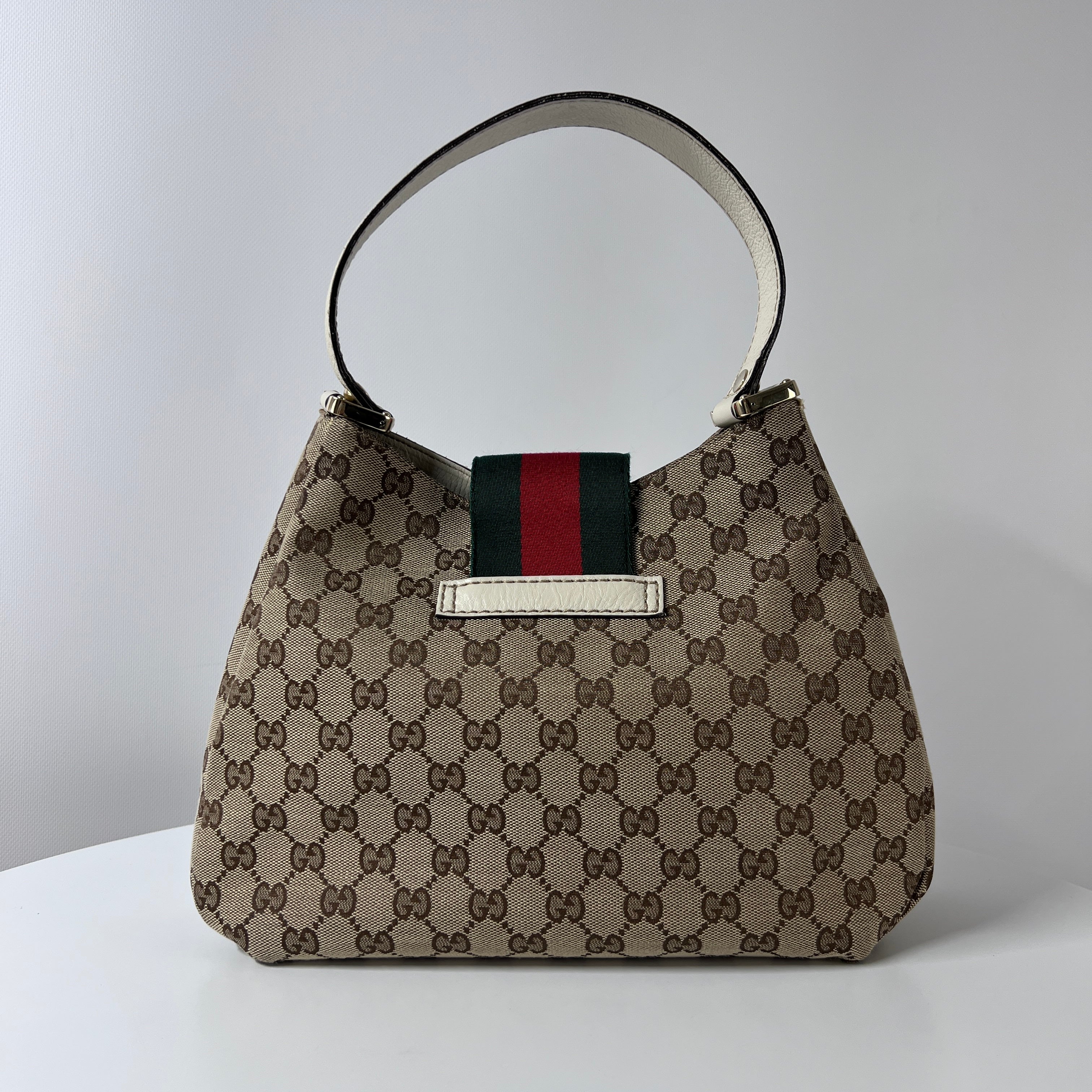GUCCI Hobo handbag in beige canvas and leather