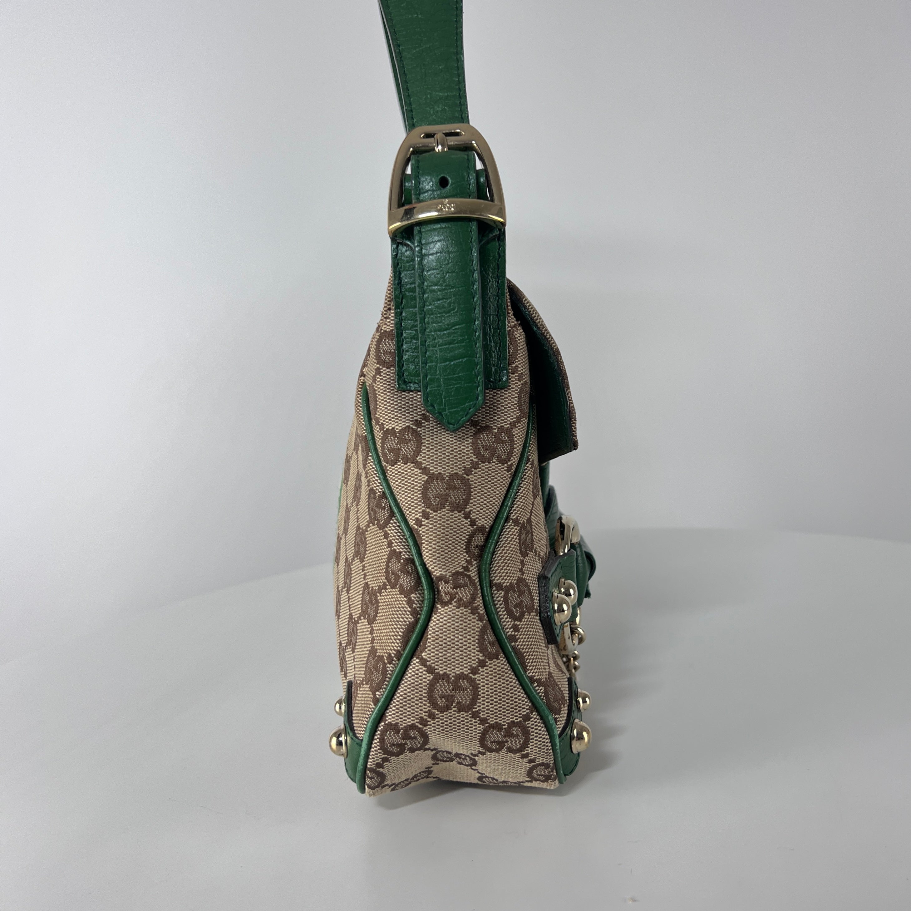 GUCCI Horsebit two-tone canvas and leather handbag