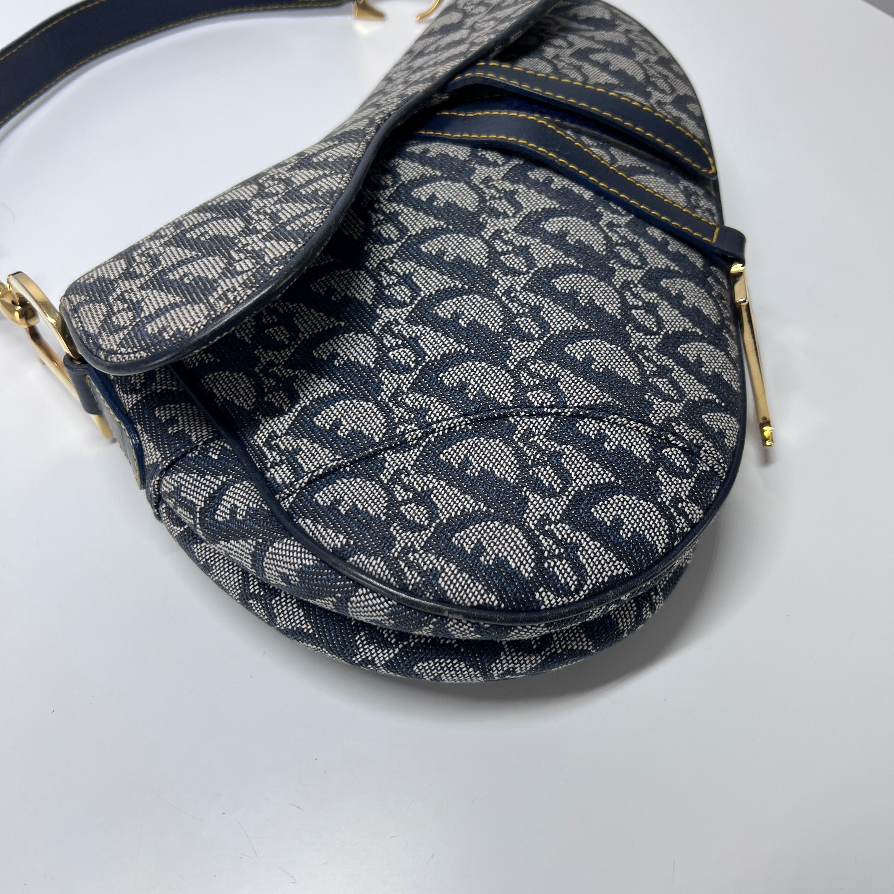 Sac à main DIOR Saddle toile et cuir bleu