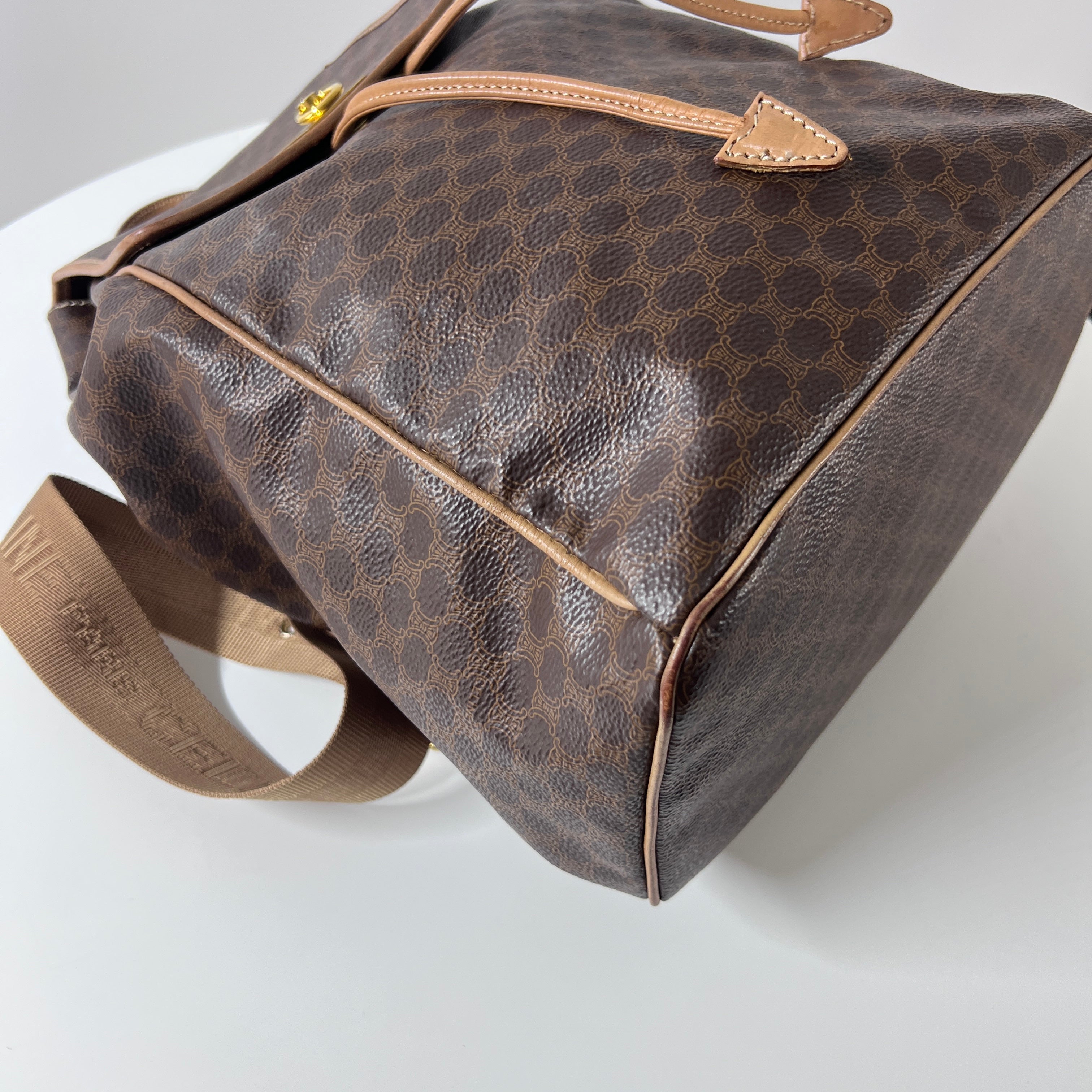 CELINE Backpack canvas and brown leather handbag