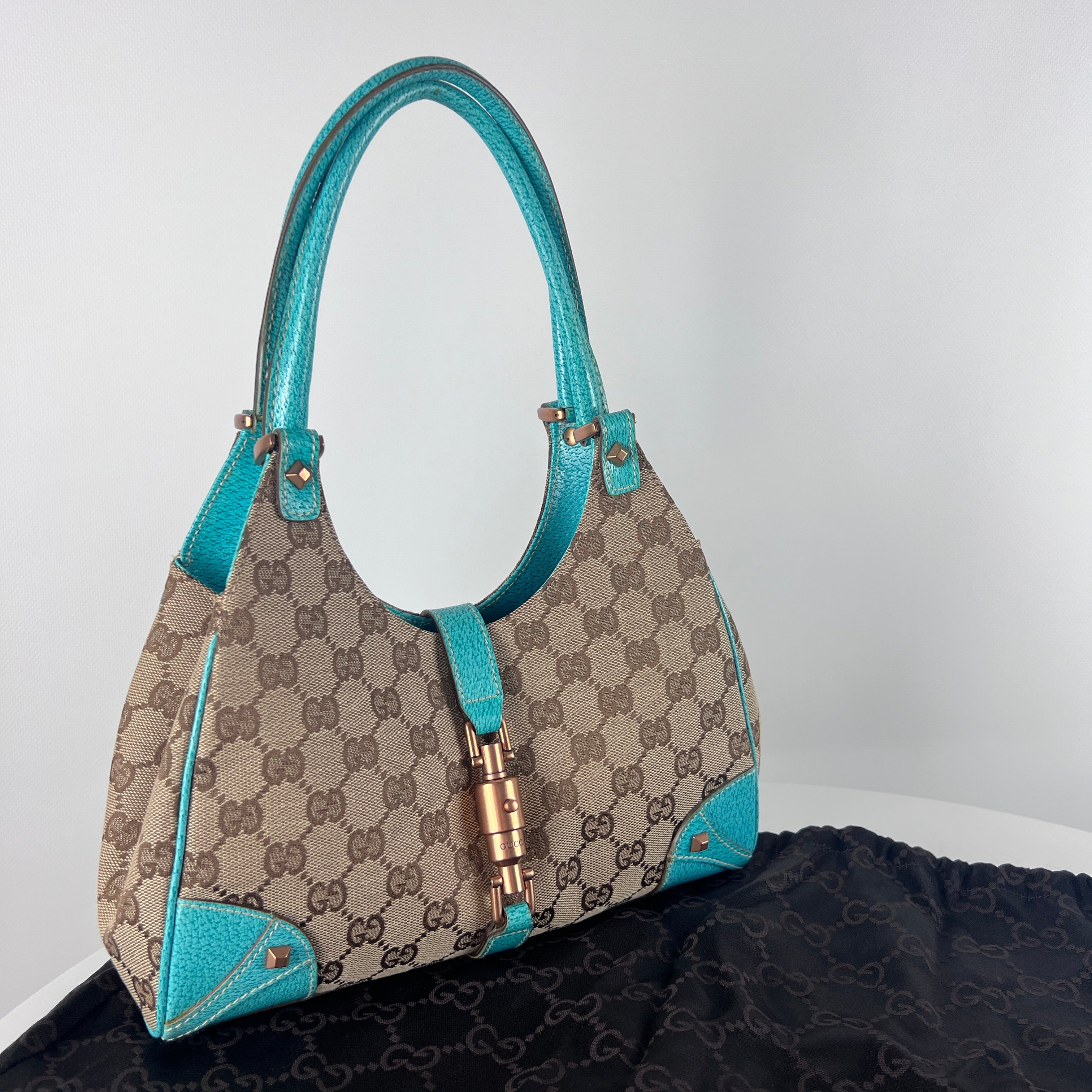Sac à main GUCCI Jackie toile et cuir bleu