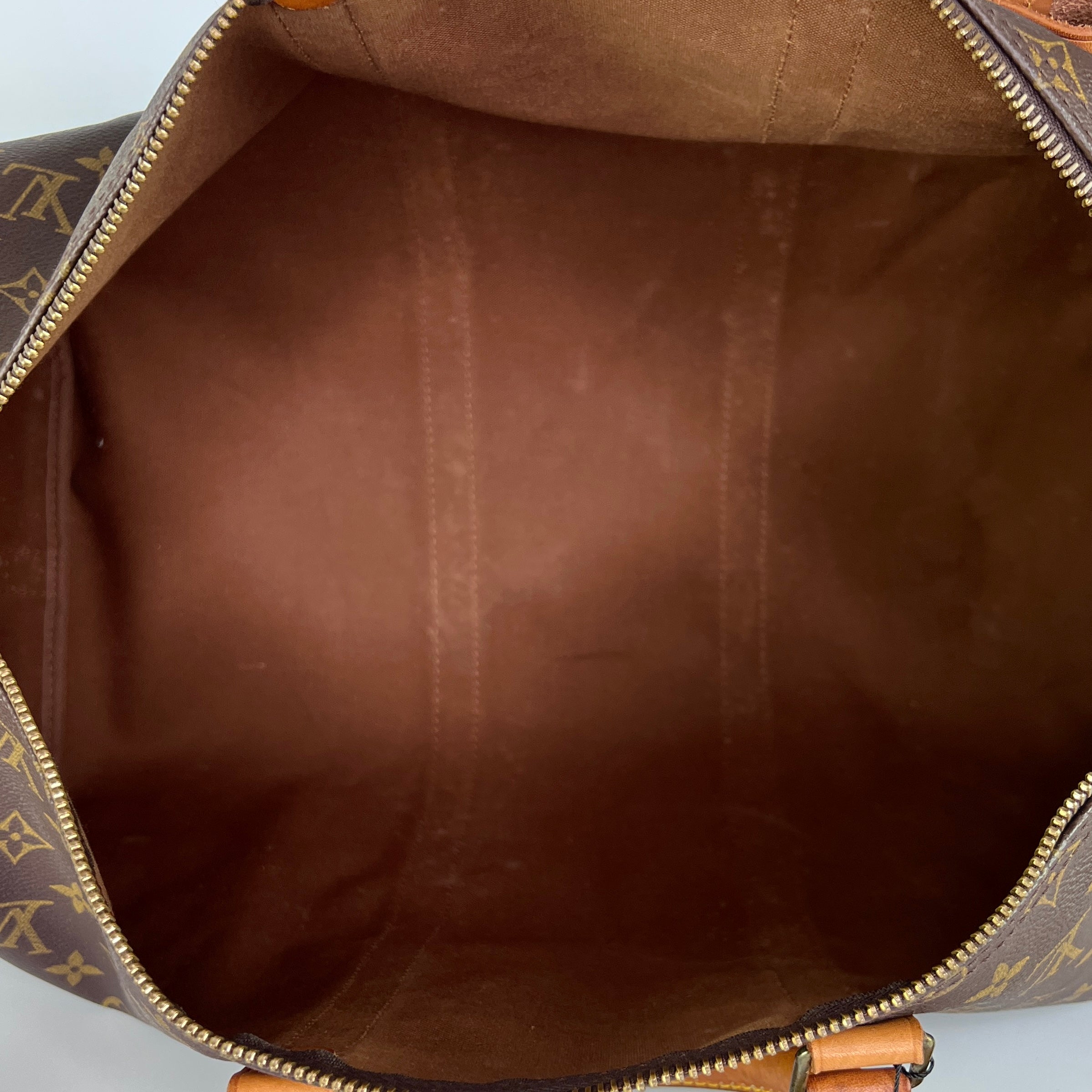 LOUIS VUITTON Keepall 50 canvas and brown leather handbag