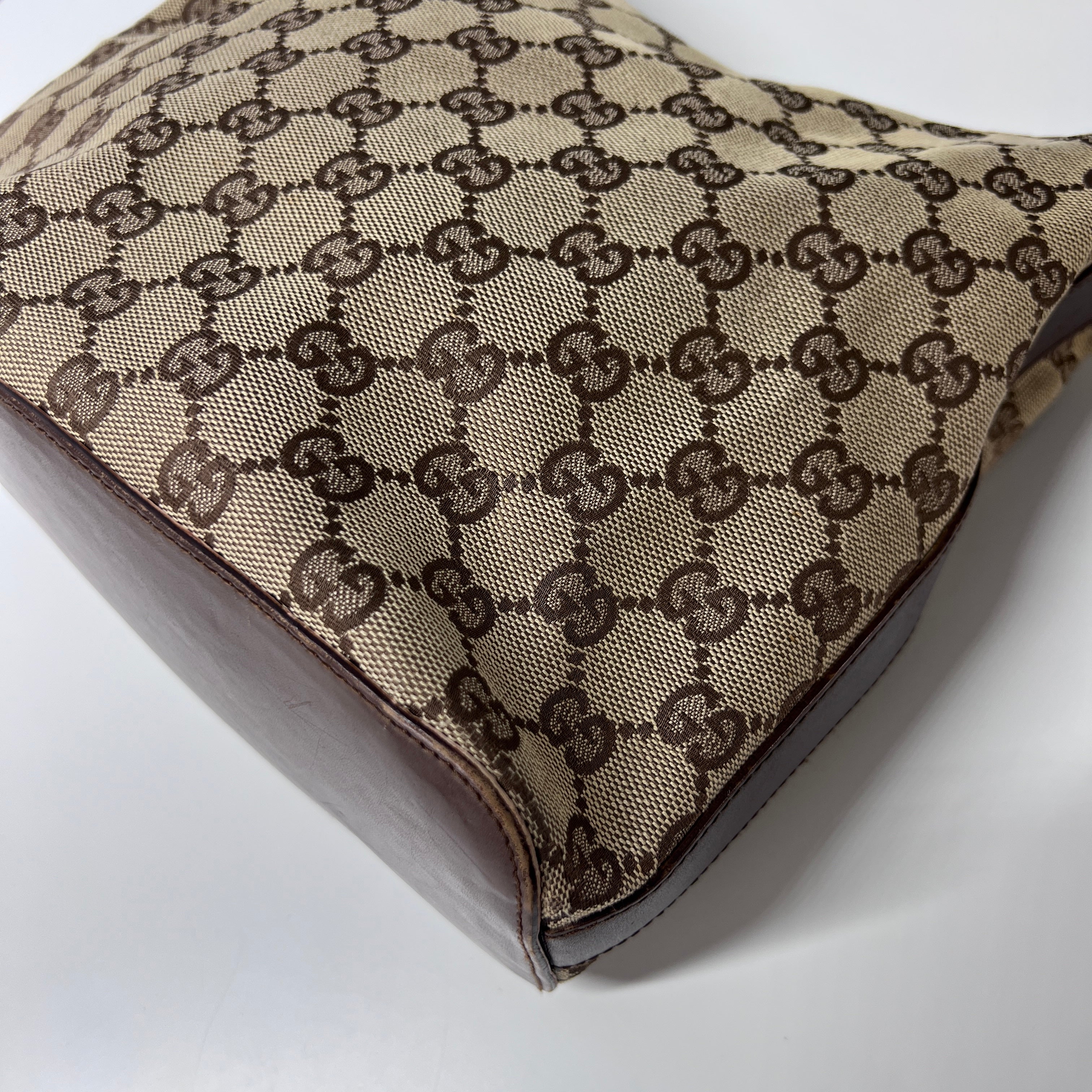 GUCCI Hobo handbag in brown canvas and leather