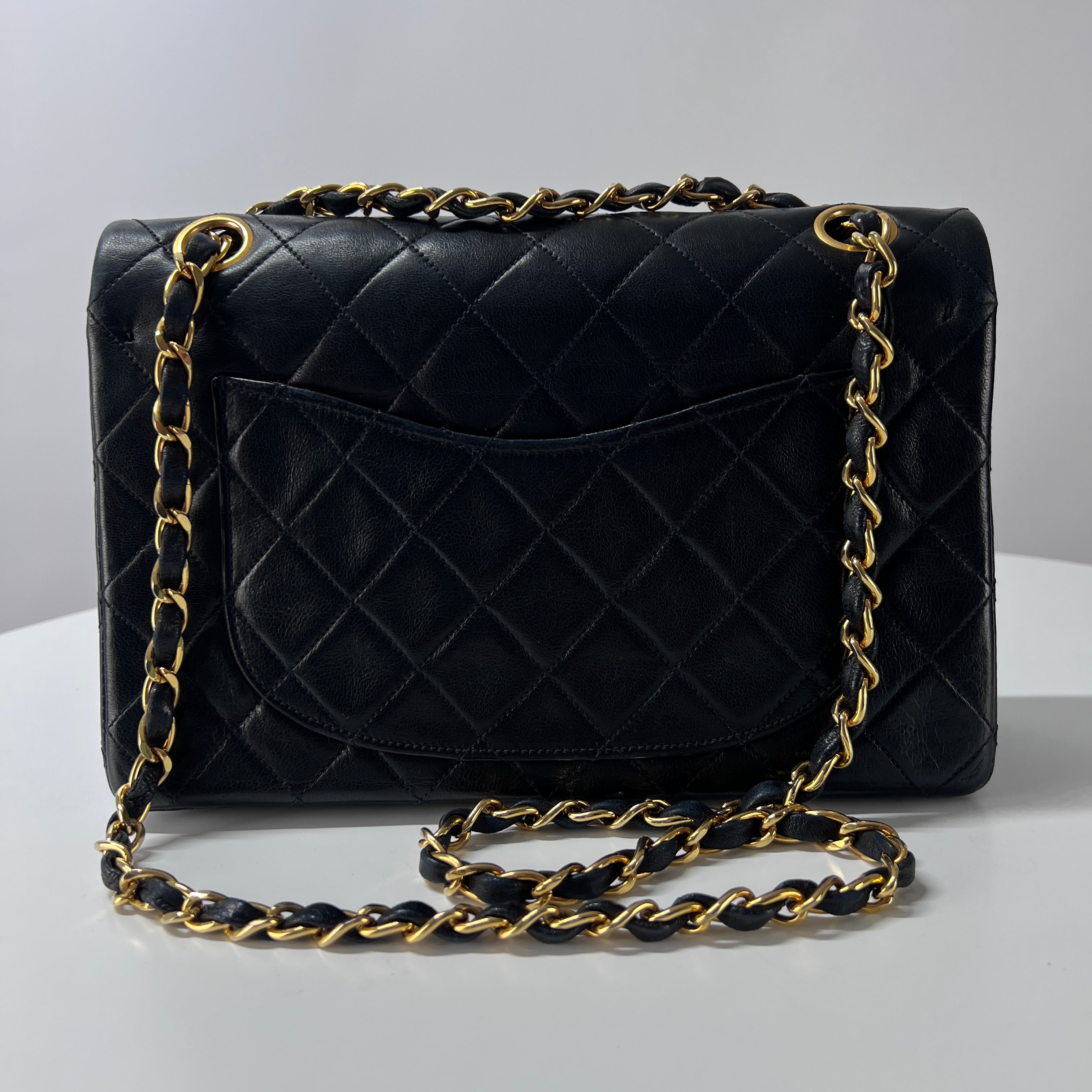 CHANEL Timeless Classic 23 Double Flap Black Leather Handbag