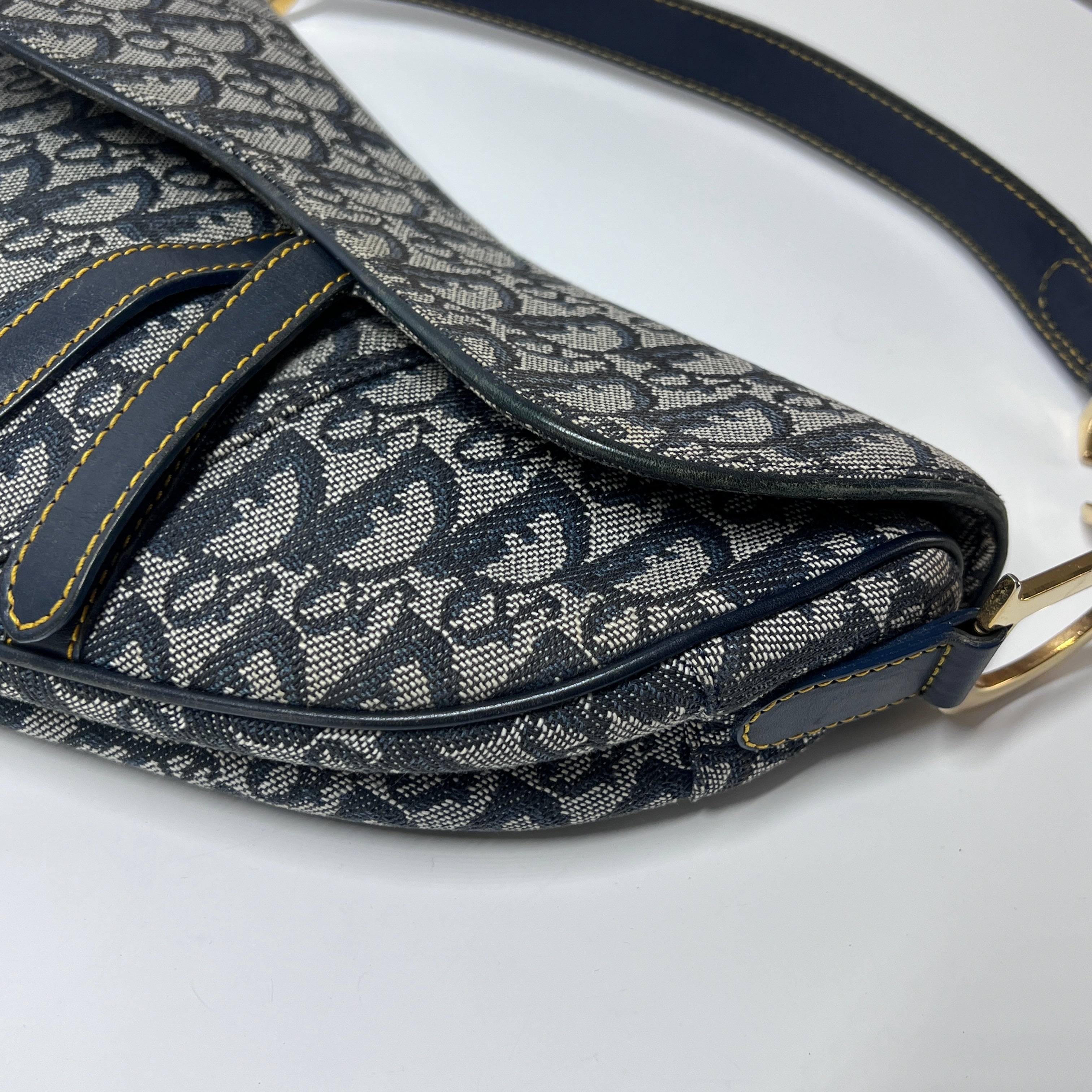 Sac à main DIOR Saddle toile et cuir bleu