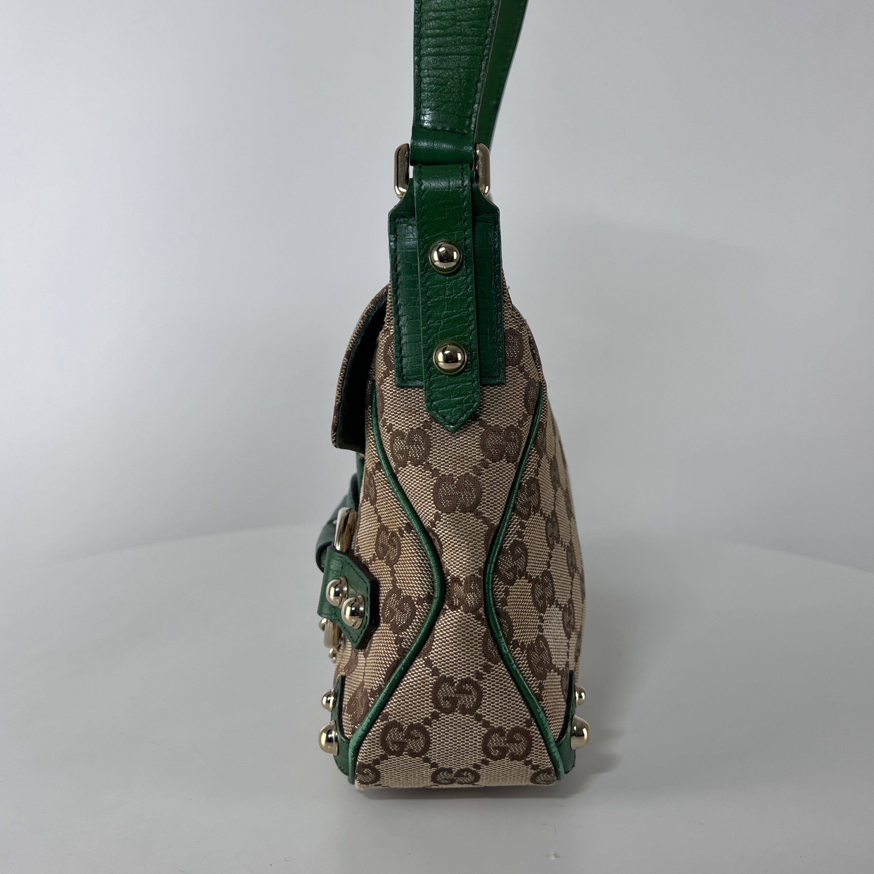 GUCCI Horsebit two-tone canvas and leather handbag