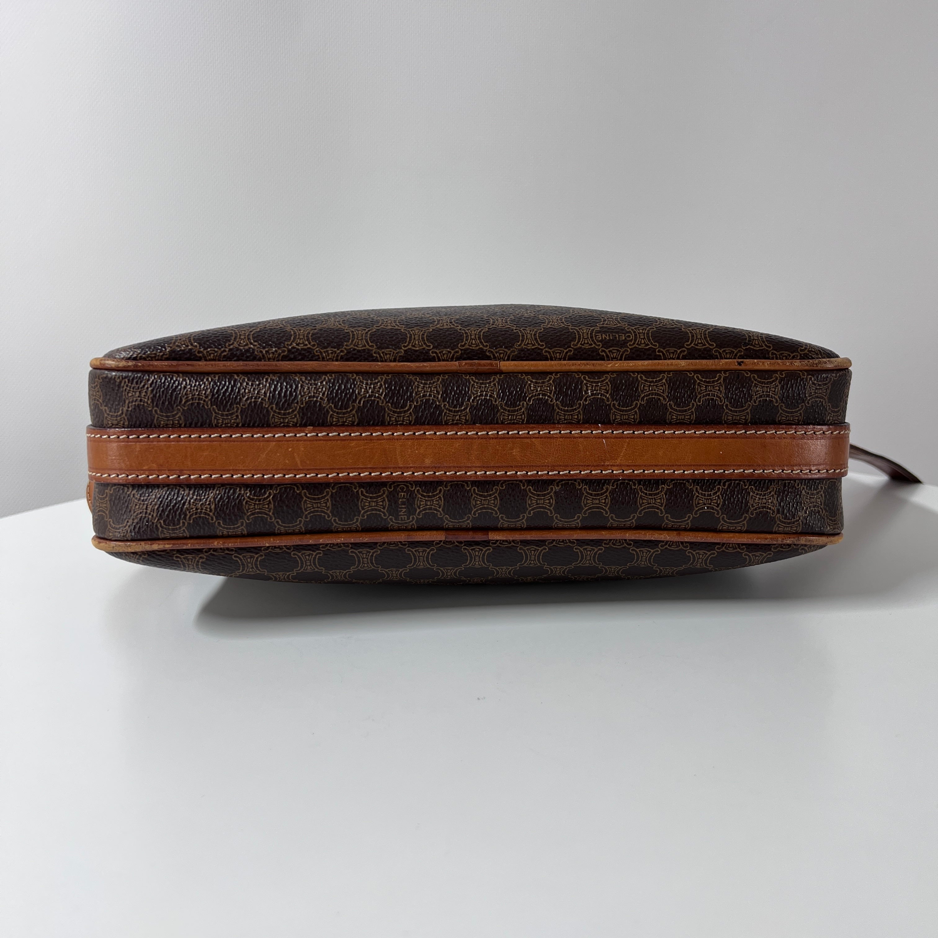 Sac à main CELINE Camera Strap toile et cuir marron
