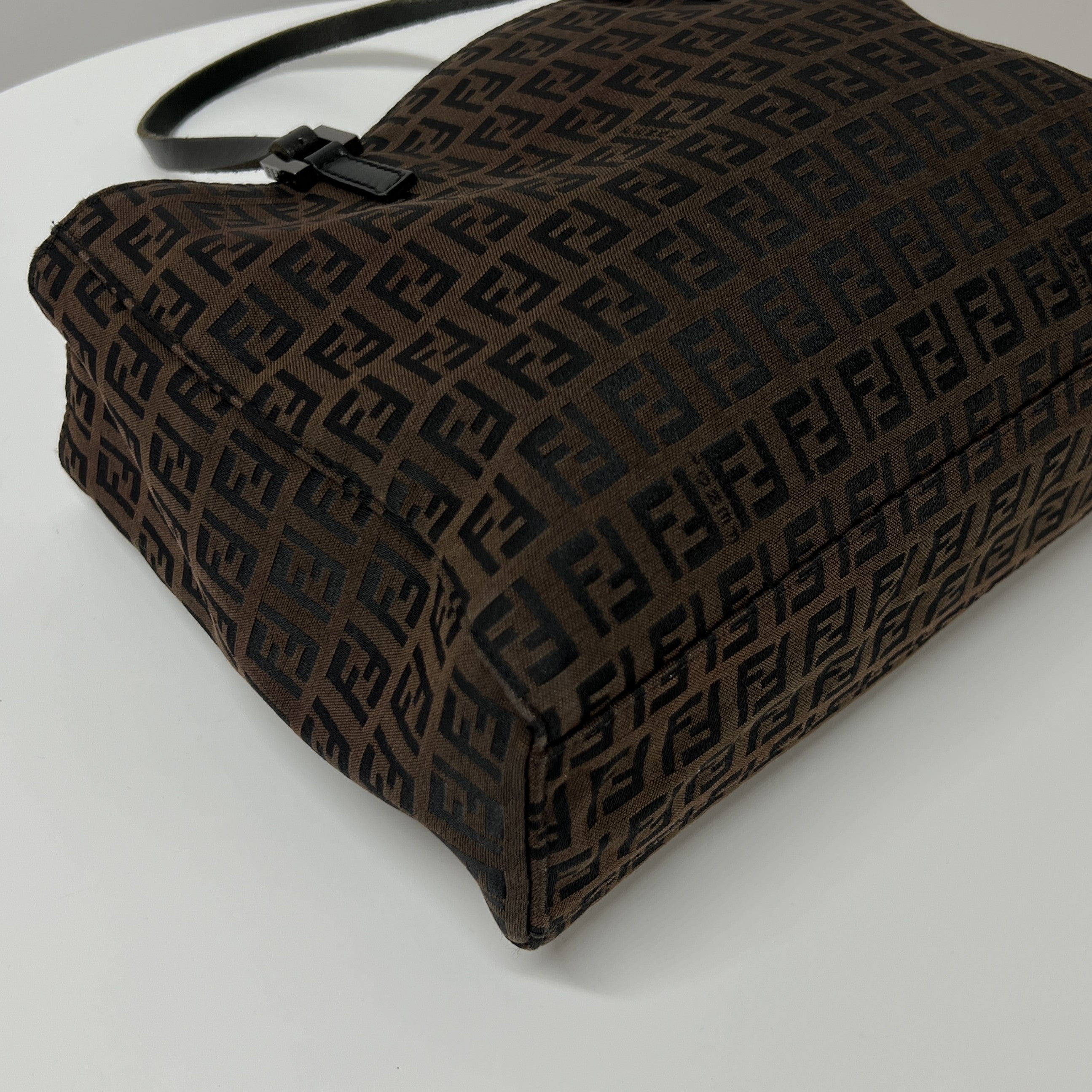 FENDI canvas and brown leather handbag