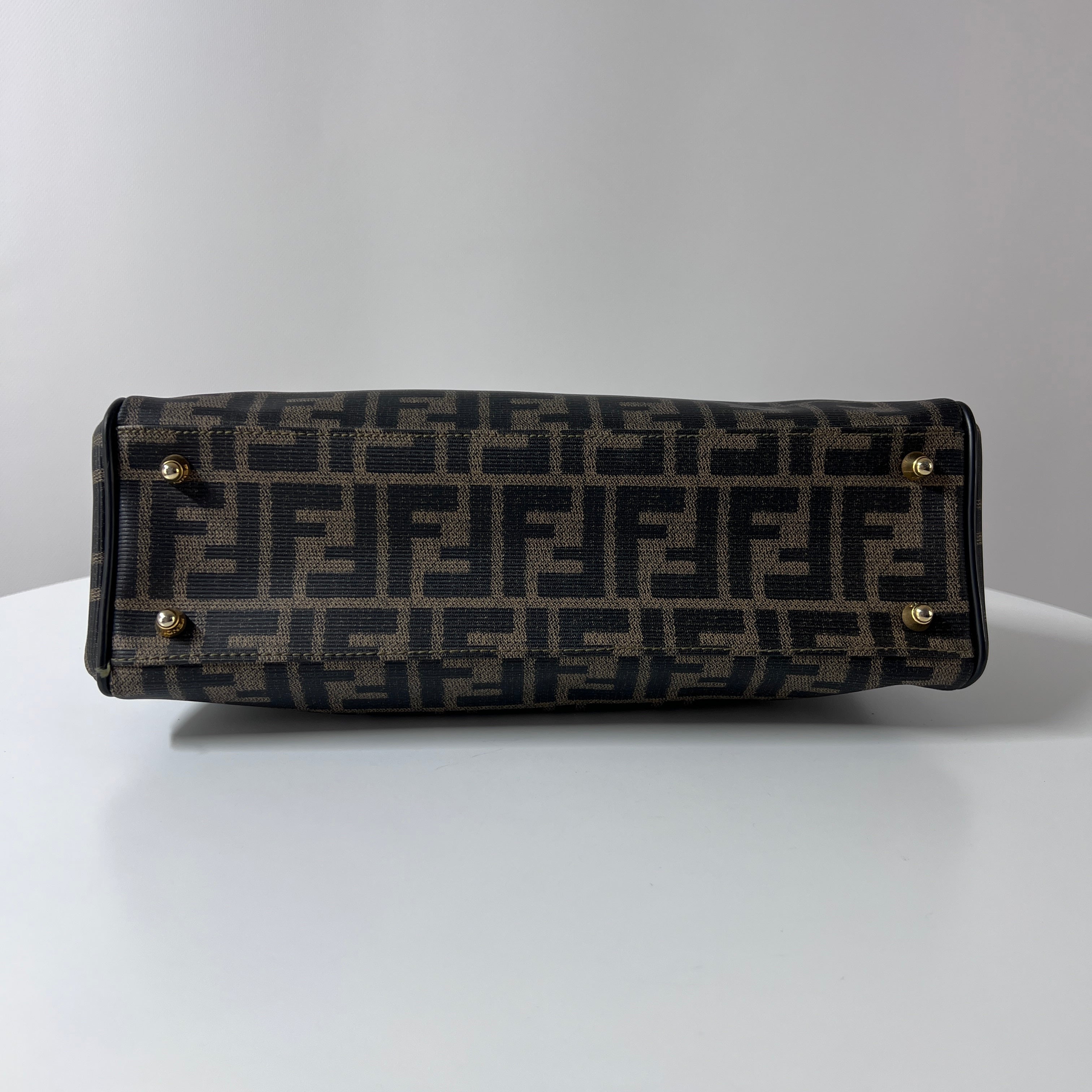 FENDI Hand Soulder canvas and brown leather handbag