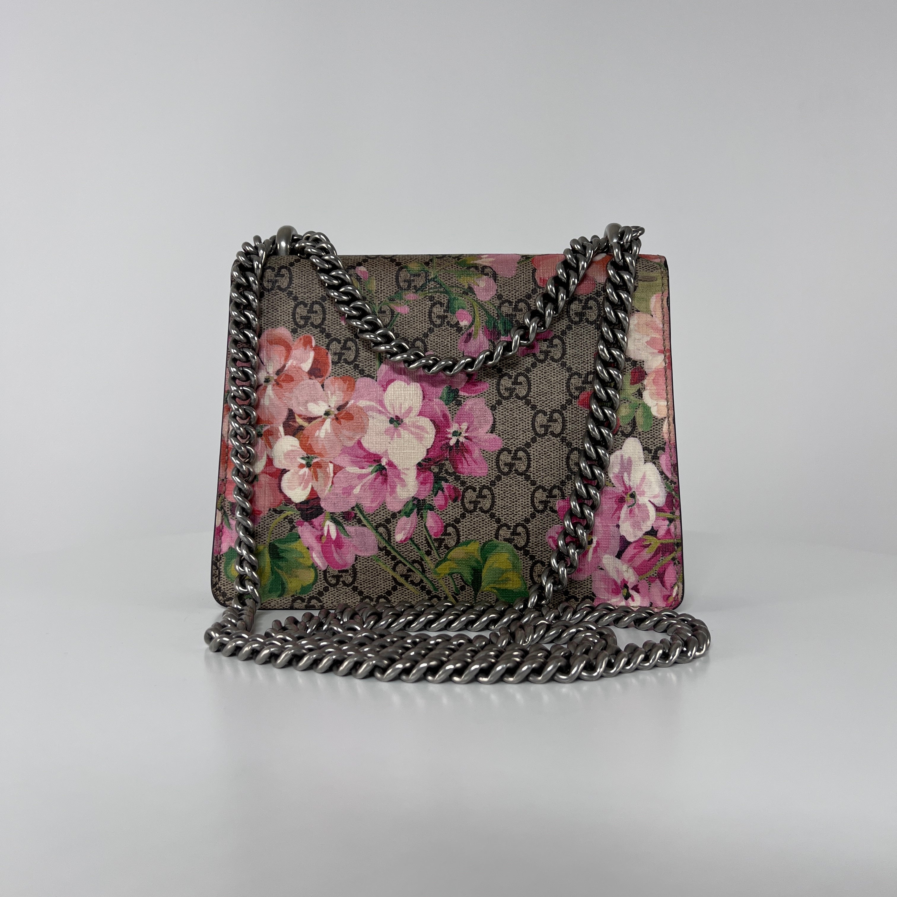 GUCCI Dionysus canvas and brown leather handbag