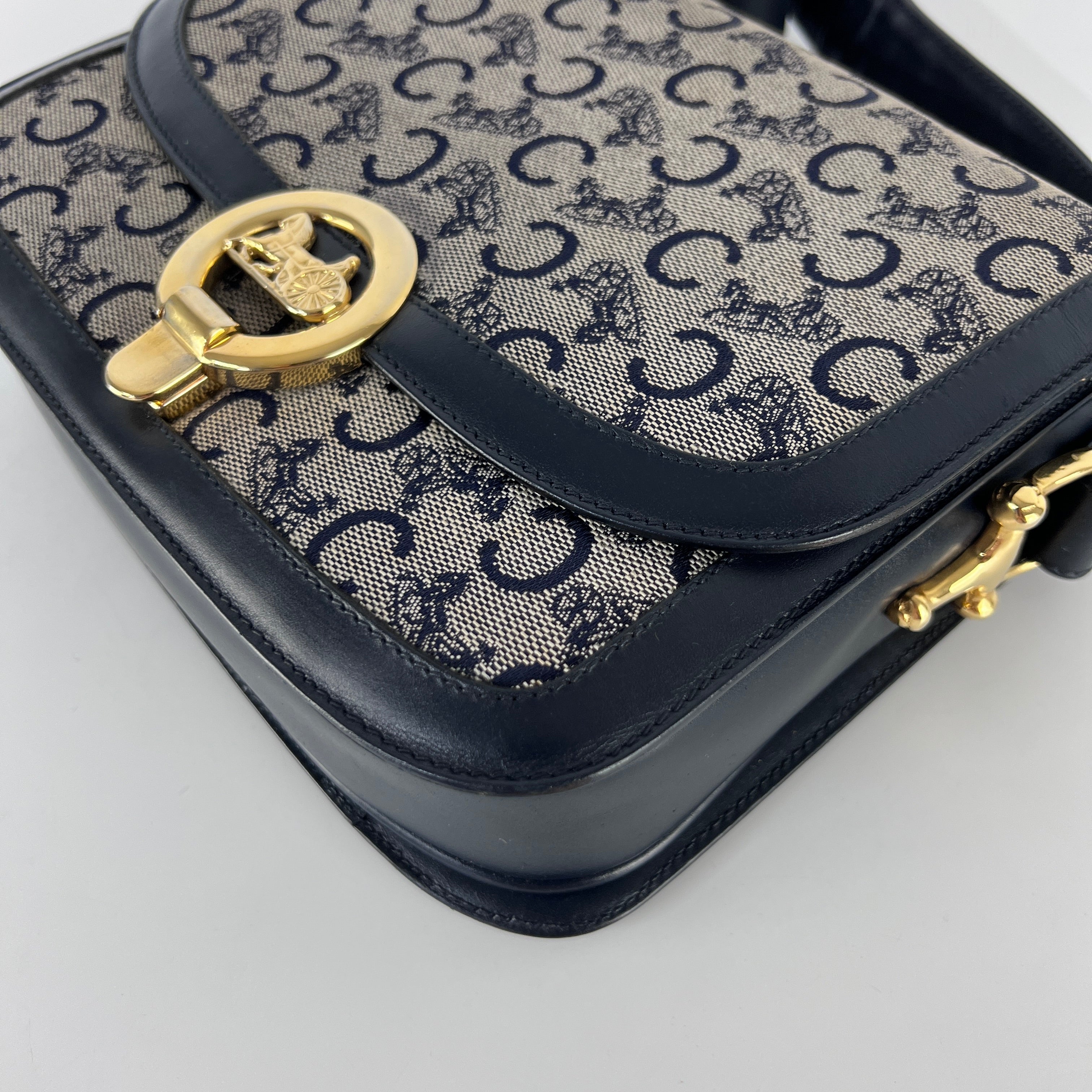Sac à main CELINE Triomphe toile et cuir navy