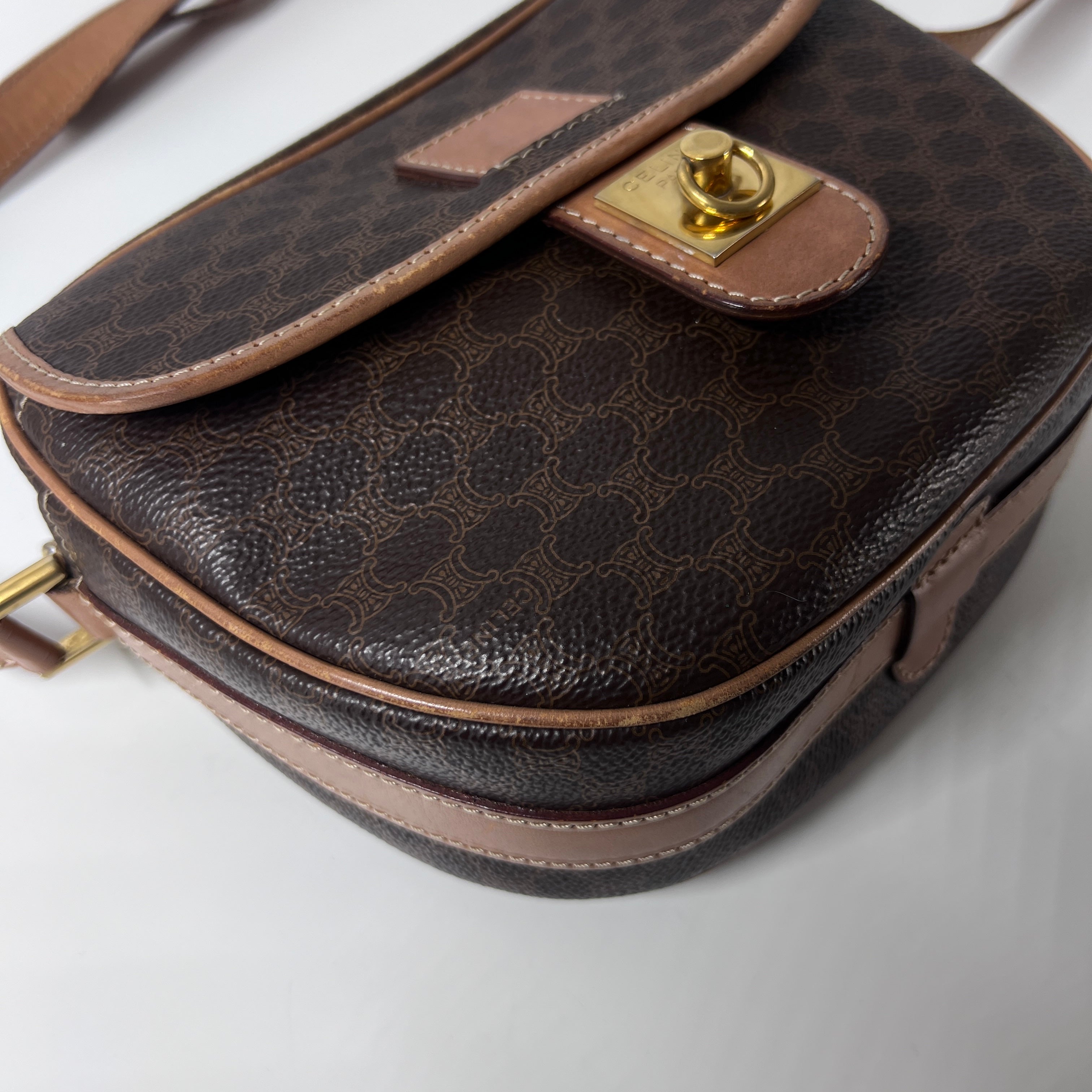 CELINE canvas and brown leather handbag