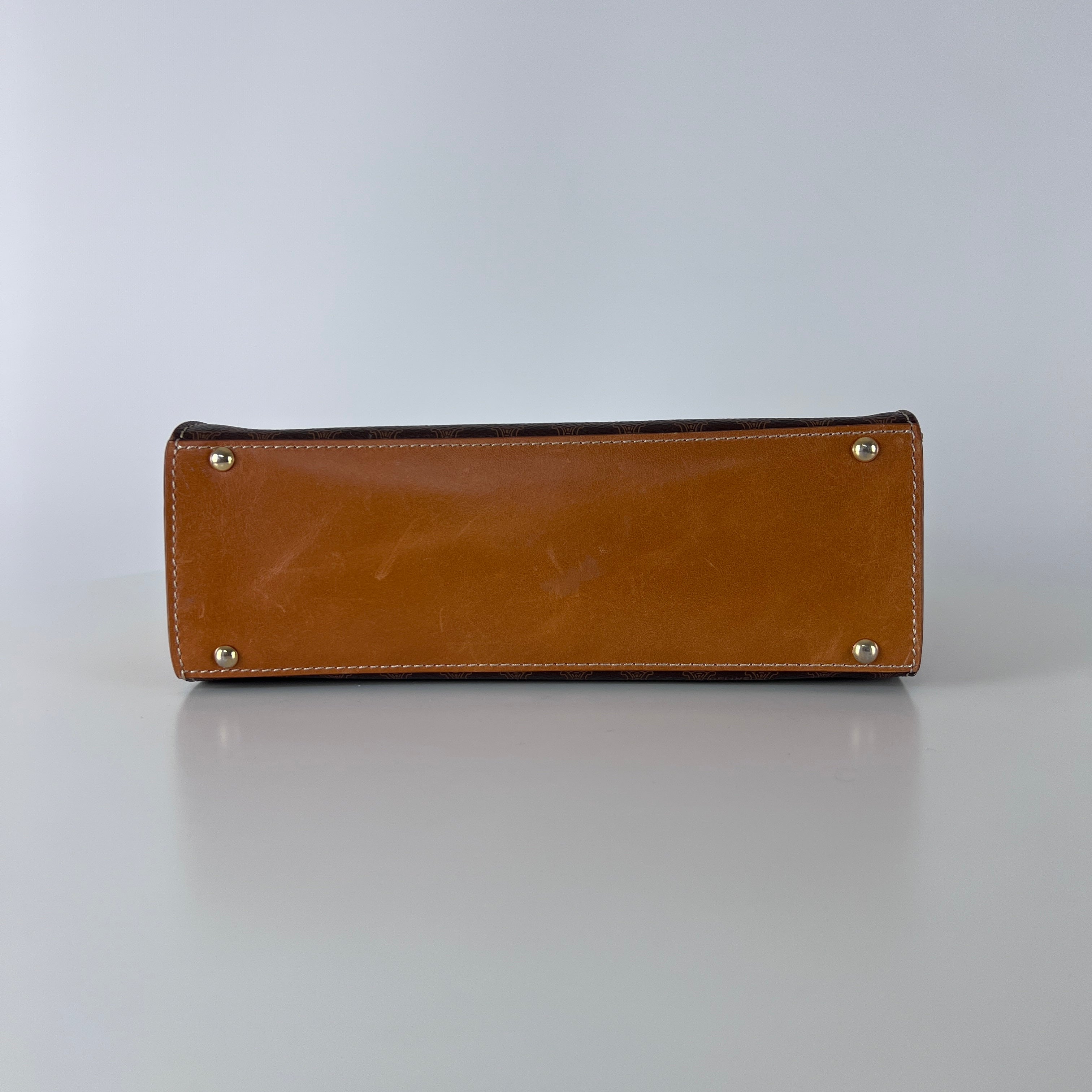 CELINE Top Handle handbag in brown canvas and leather