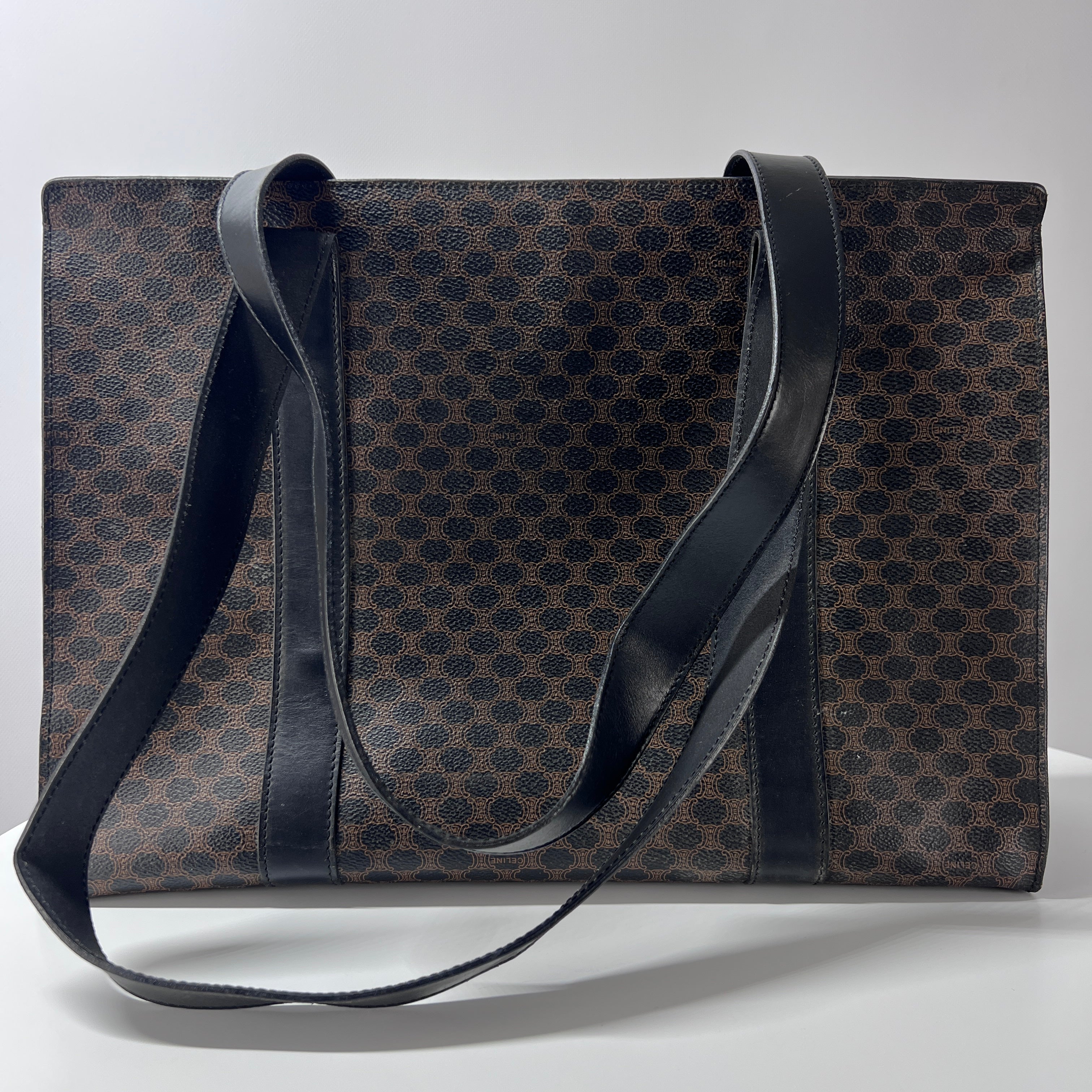 Sac à main CELINE Tote toile et cuir marron