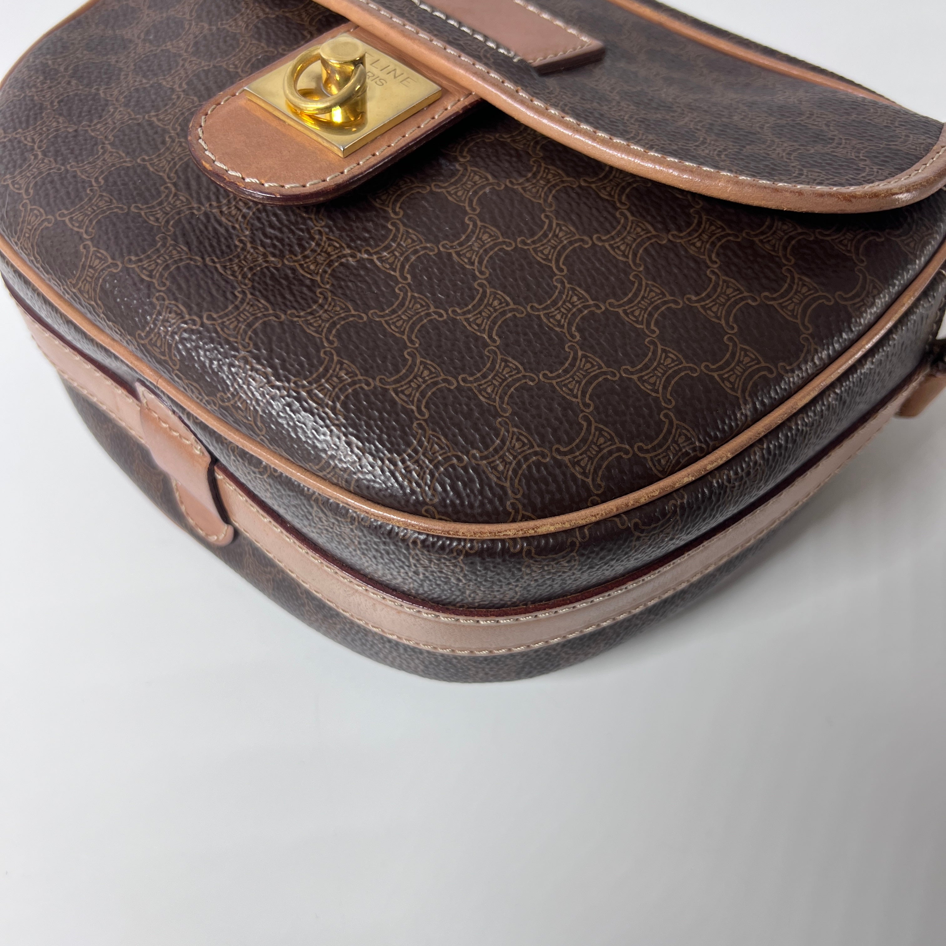 CELINE canvas and brown leather handbag