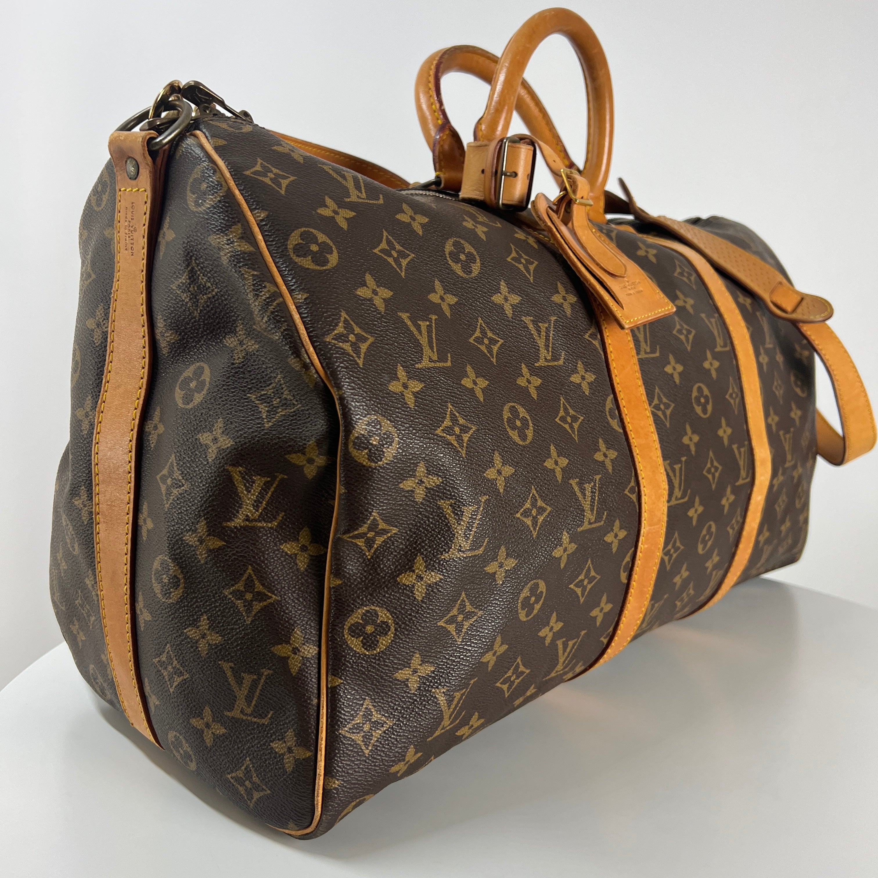 LOUIS VUITTON Keepall 50 canvas and brown leather handbag