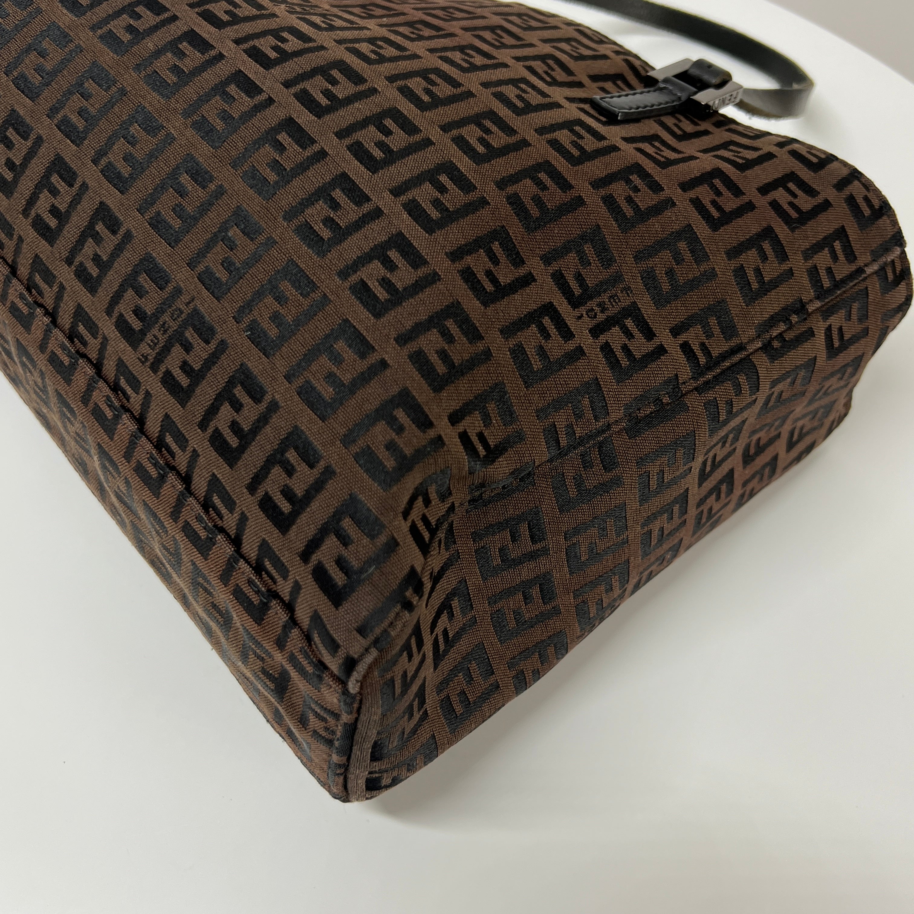 FENDI canvas and brown leather handbag