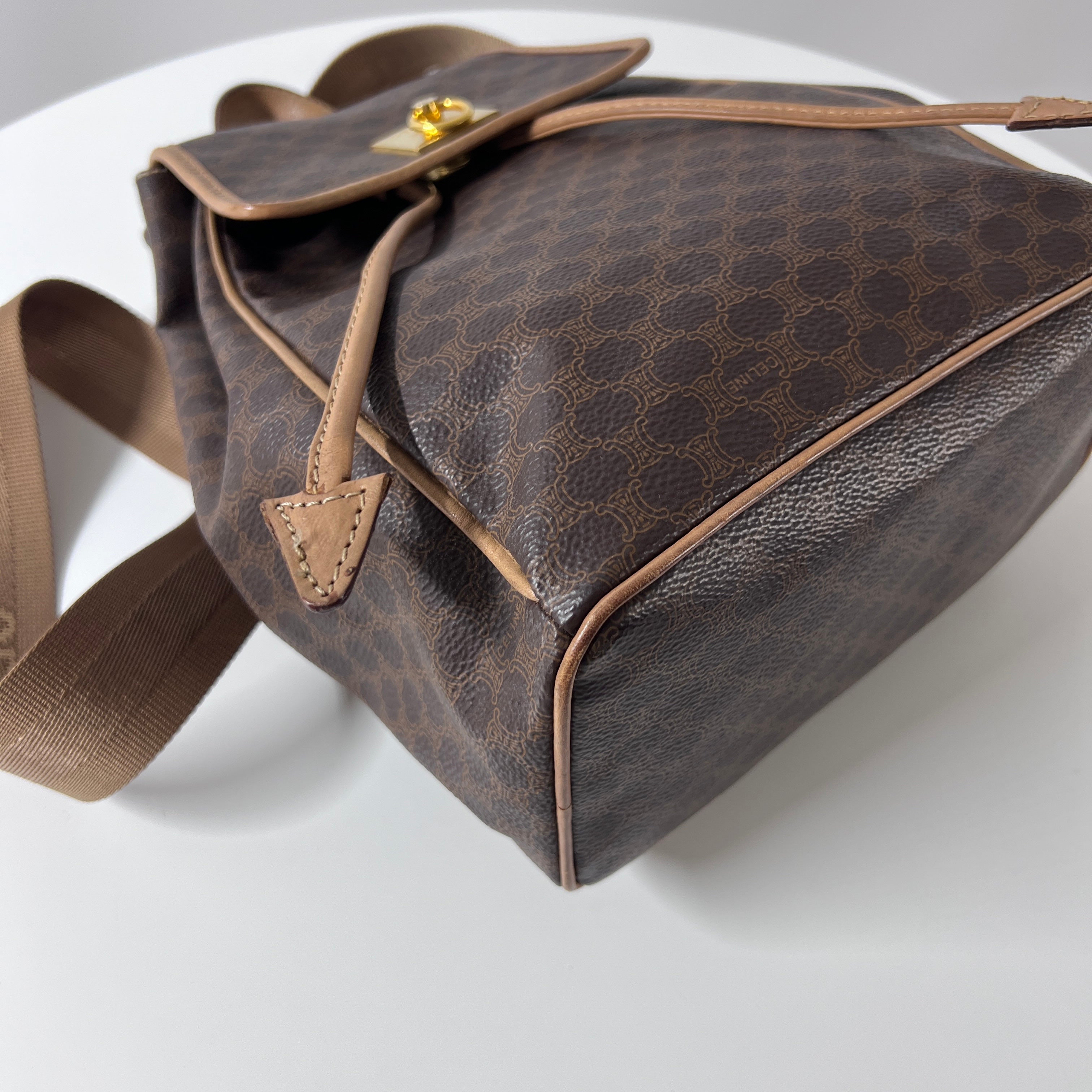 Sac à main CELINE Backpack toile et cuir marron
