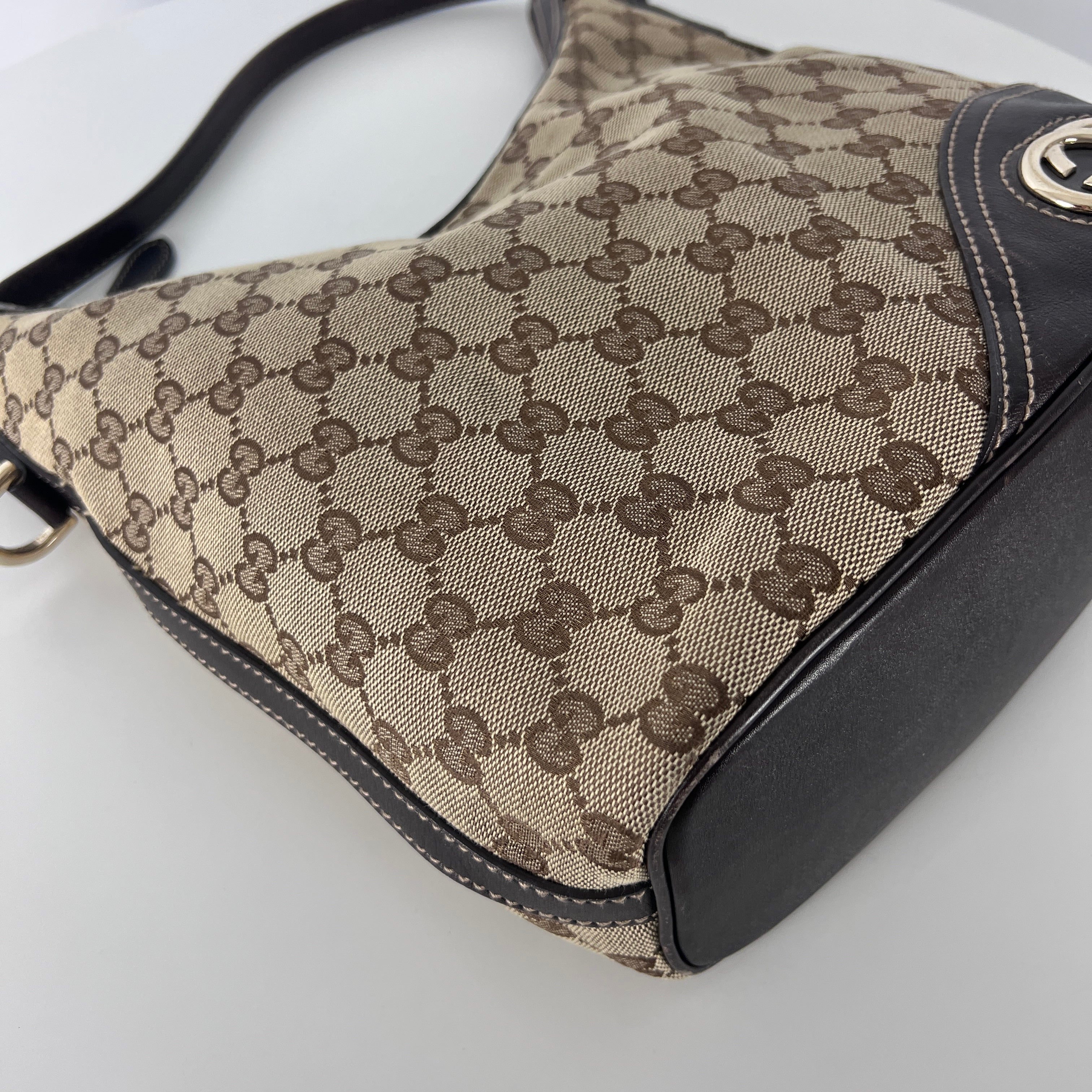 GUCCI Hobo handbag in brown canvas and leather