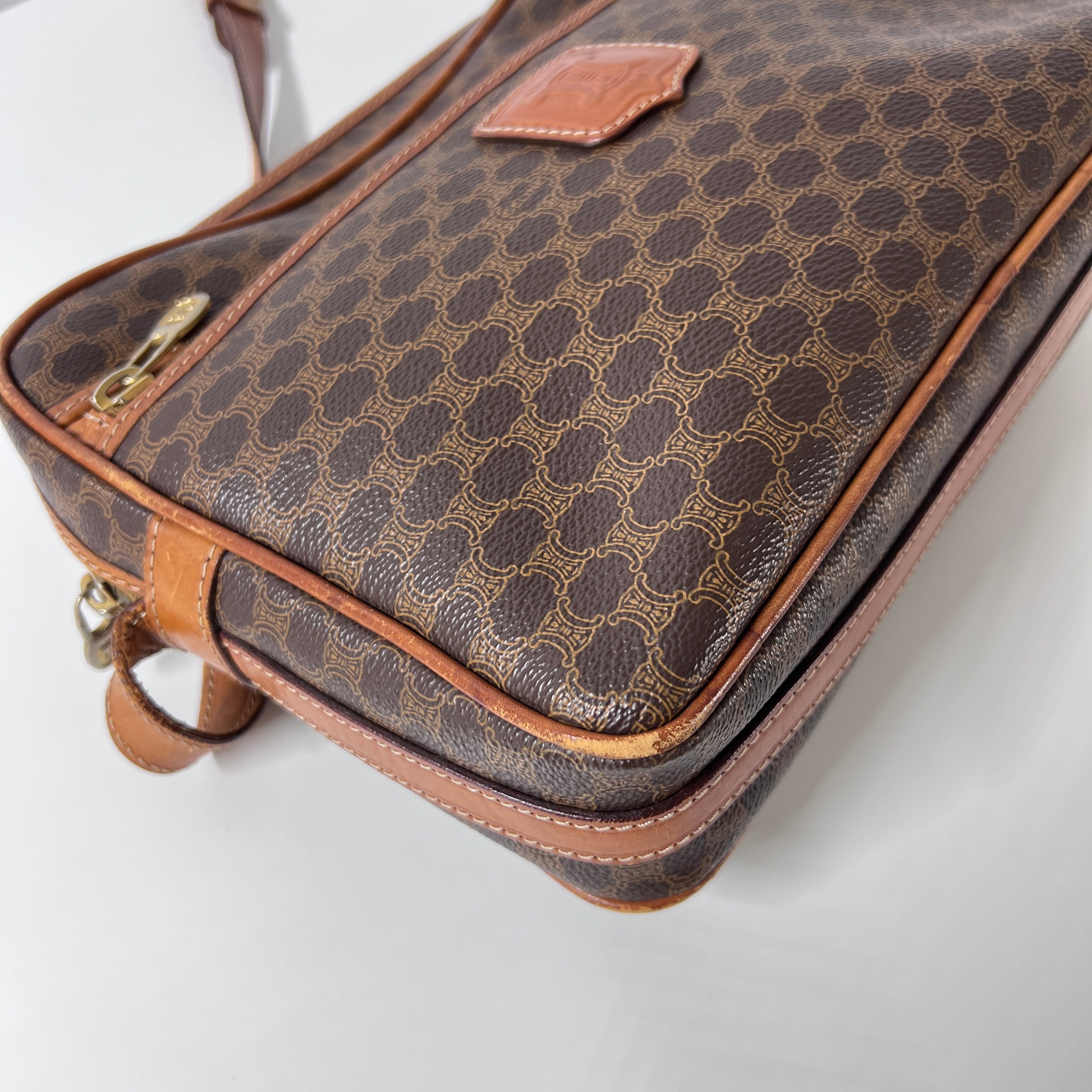 Sac à main CELINE Camera Strap toile et cuir marron