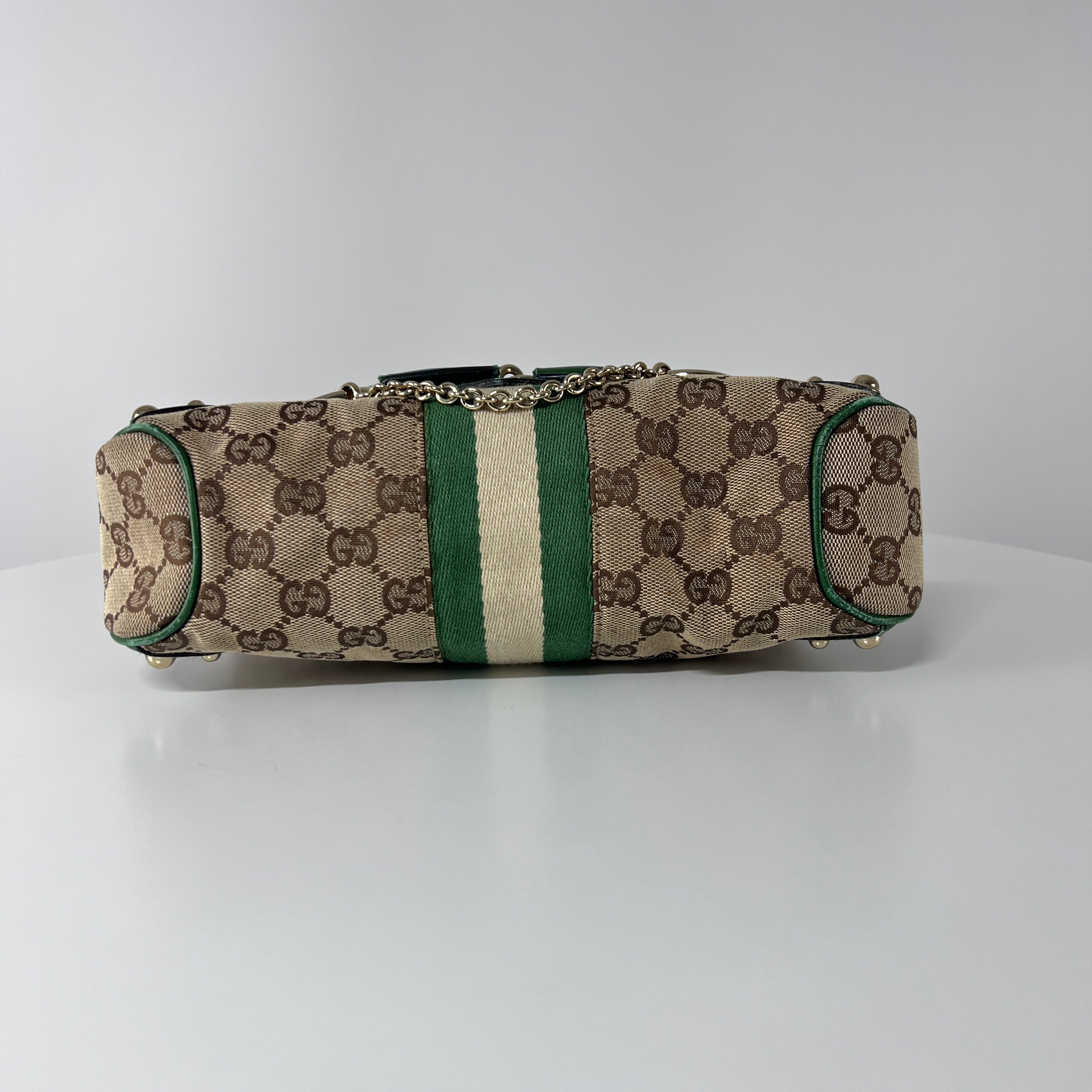 GUCCI Horsebit two-tone canvas and leather handbag
